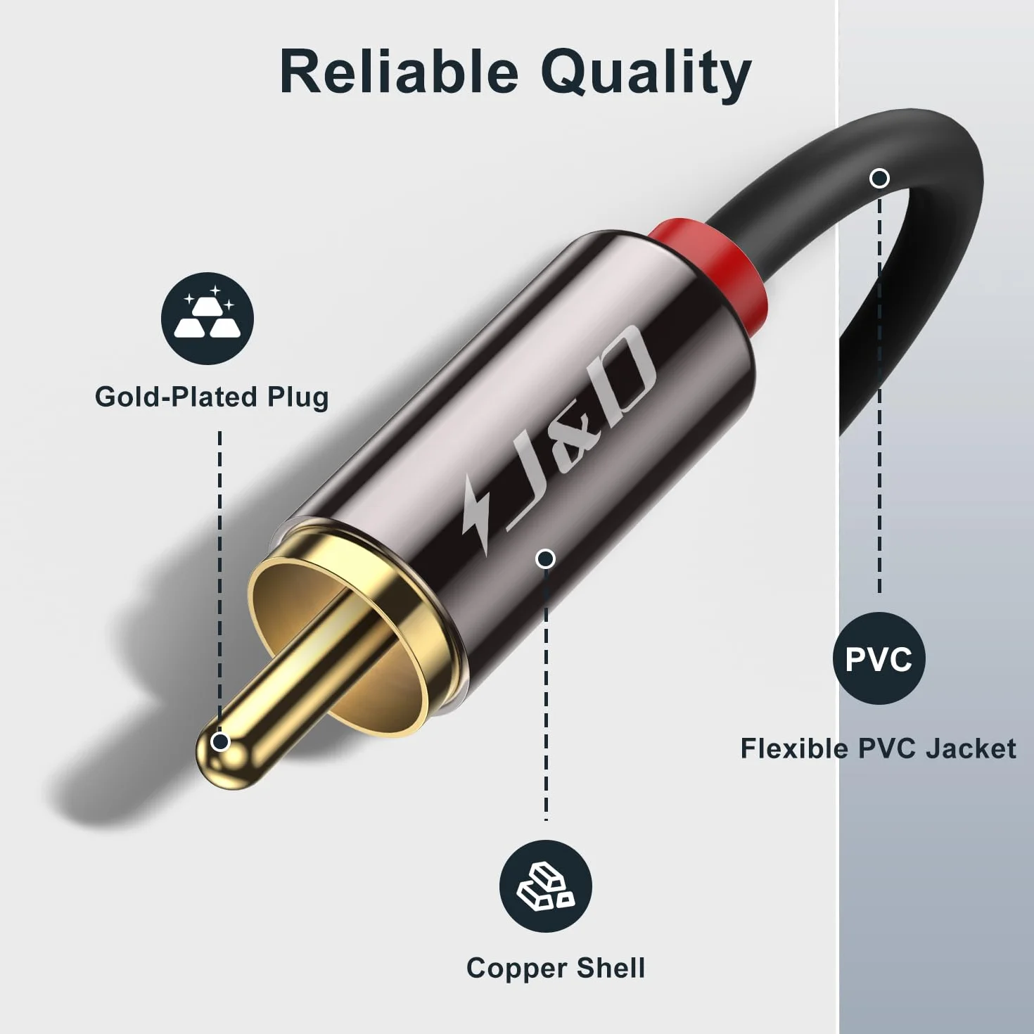 J&D Cable RCA de 3 m, Chapado en Oro, Audio Estéreo 2 x 2 Cinch, Macho a Macho