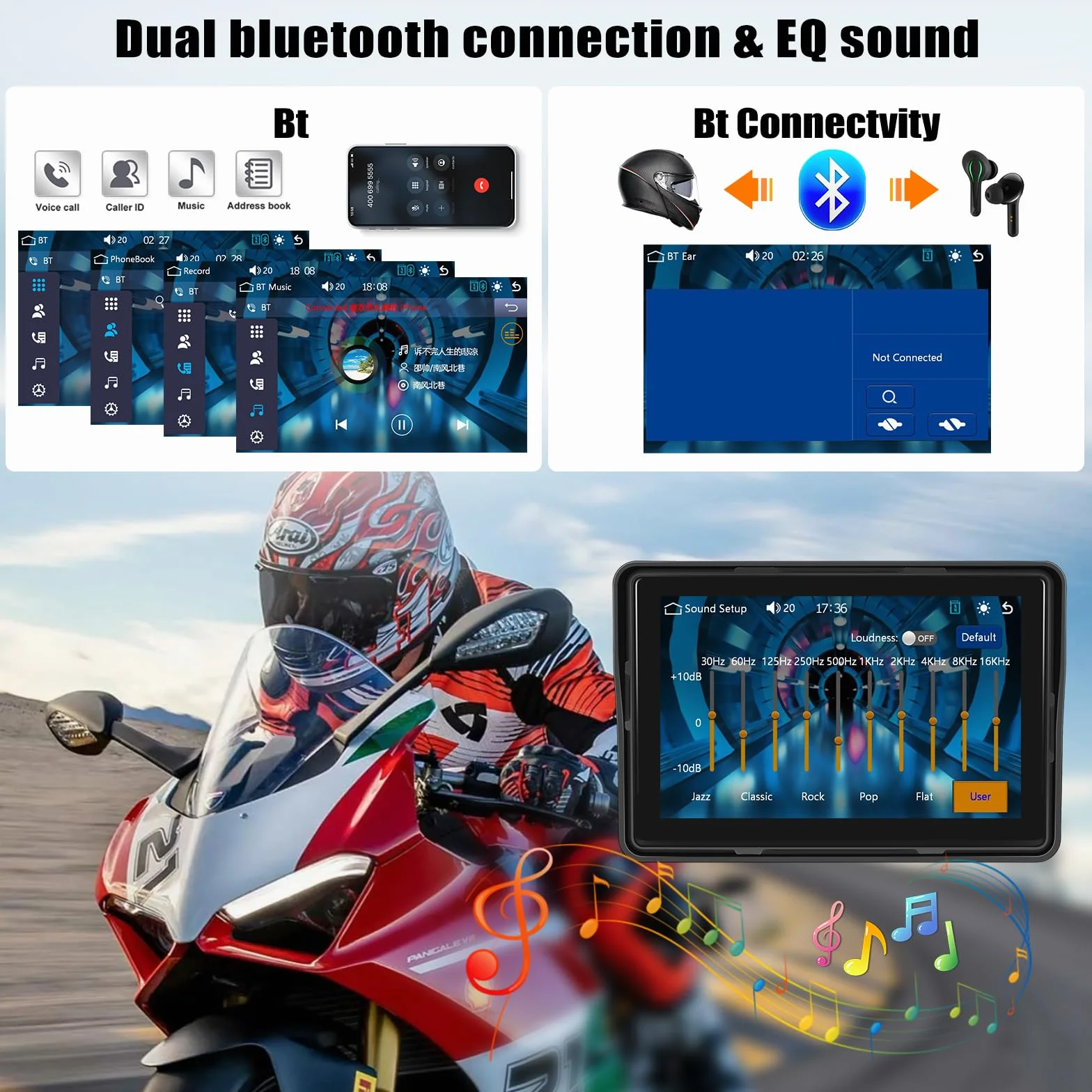 CAMECHO Carplay Moto Navi Display 5 Pulgadas HD Pantalla Táctil Impermeable Motocicleta Navegación Wireless Android Auto Bluetooth GPS