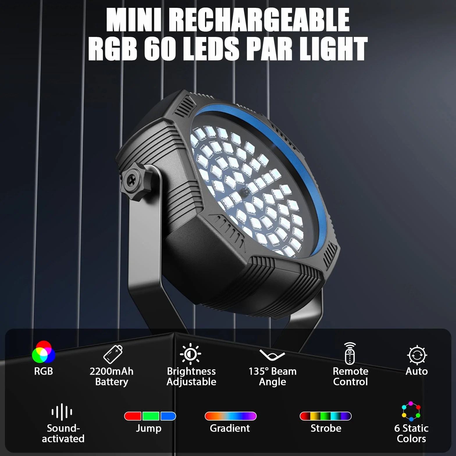 4PCS Mini RGB Focos Par LED Batería, 60 x 0.5W LED 2200mAh Recargable Estroboscópica Luz de Escenario con Control Remoto, Luz de Fiesta para DJ Discoteca Bar Boda Halloween Navidad