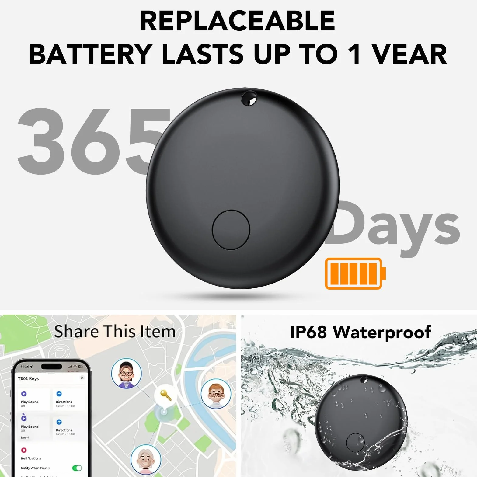 Android Smart Tag, Tracker Compatible con Google Find Hub App (Sólo Android), Localizador Bluetooth, Rastreador para Llaves, Cartera, Equipaje, Impermeable IP68, 4 Negro