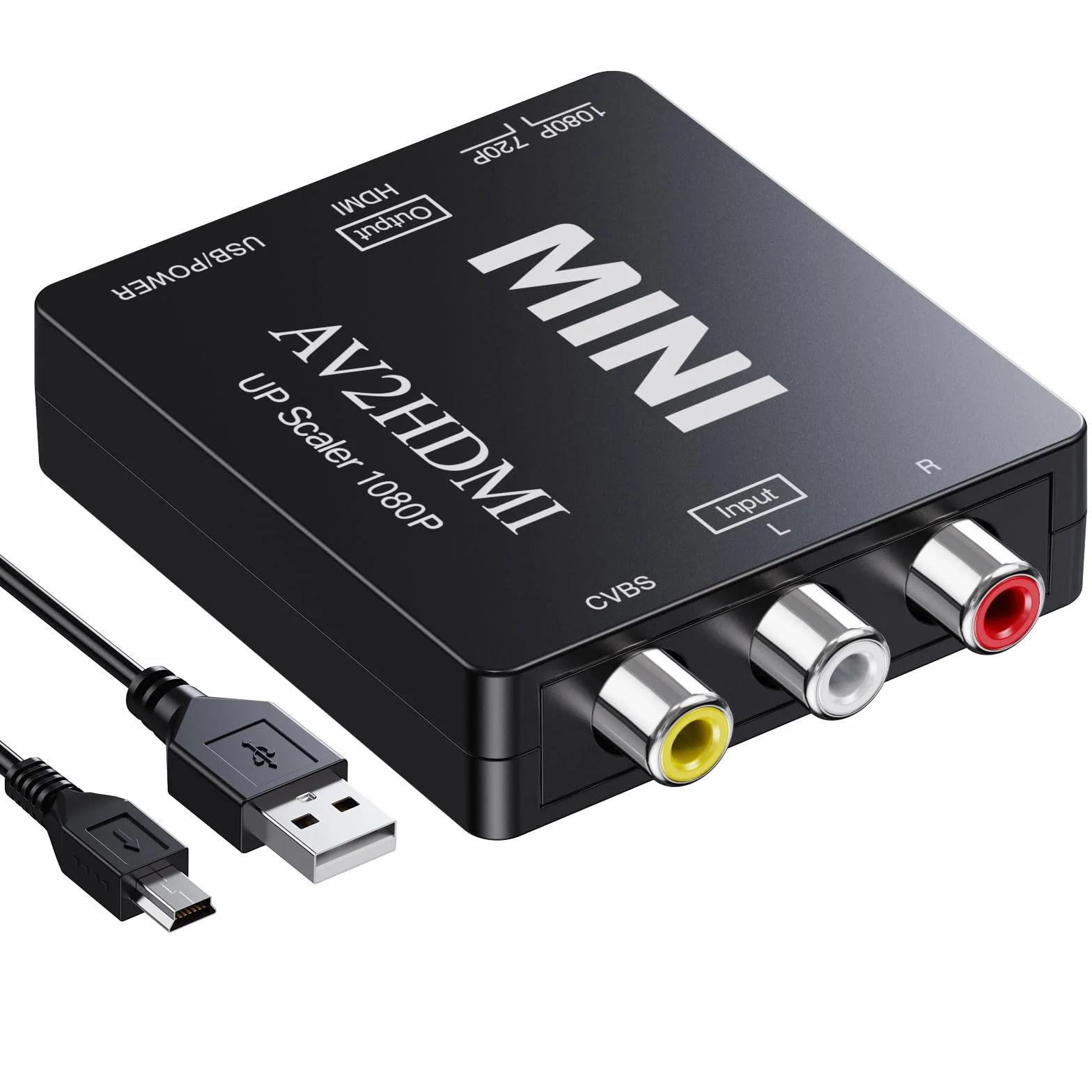 Convertidor RCA a HDMI, 1080P Mini RCA AV Compuesto de Audio de vídeo a HDMI Adaptador Compatible con PAL/NTSC para TV/Wii/PC/PS 123/STB/Xbox/VHS/VCR/reproductores