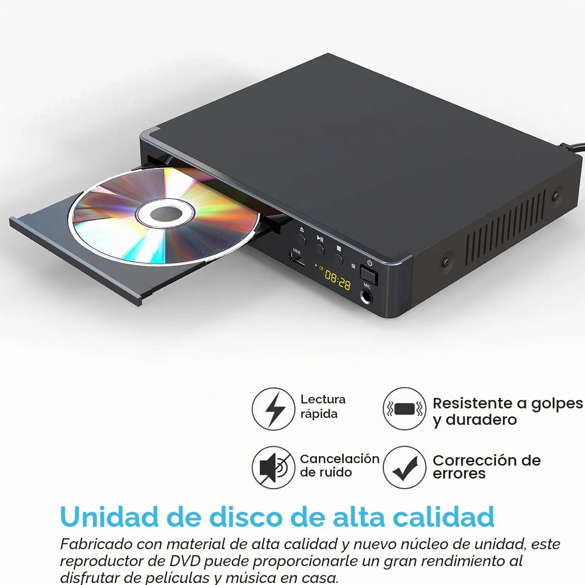 LP-099 Reproductor de DVD (Full HD 1080P, HDMI Output, Entrada USB, Multi Region Code Zone Gratis) Compatible con JPEG y MP3