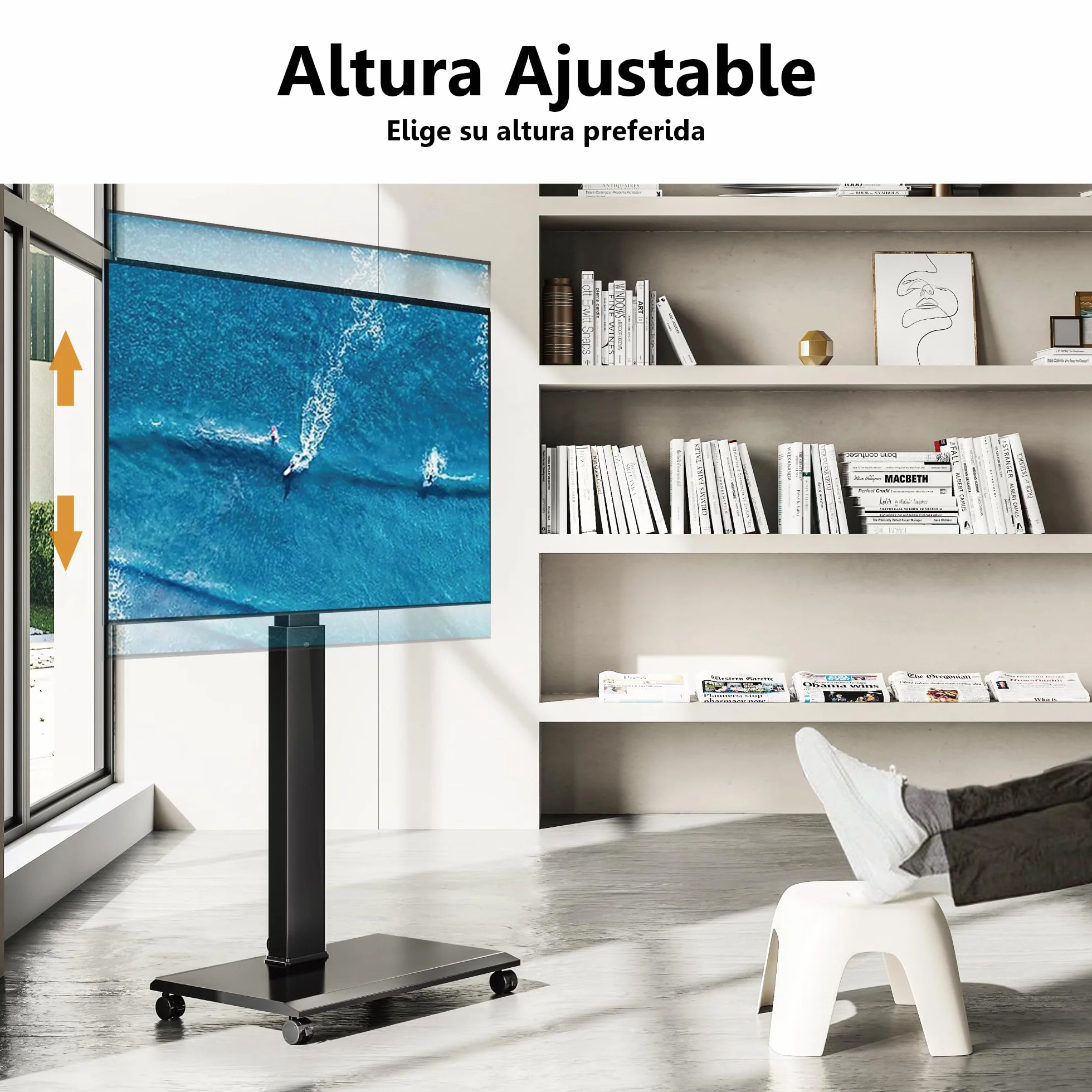 FITUEYES Soporte de TV sobre ruedas para carro de TV móvil de 32 a 75 pulgadas, horizontal a vertical, soporte de suelo para TV con giro de 40° y 7 altura ajustable, soporte de TV portátil máx. VESA
