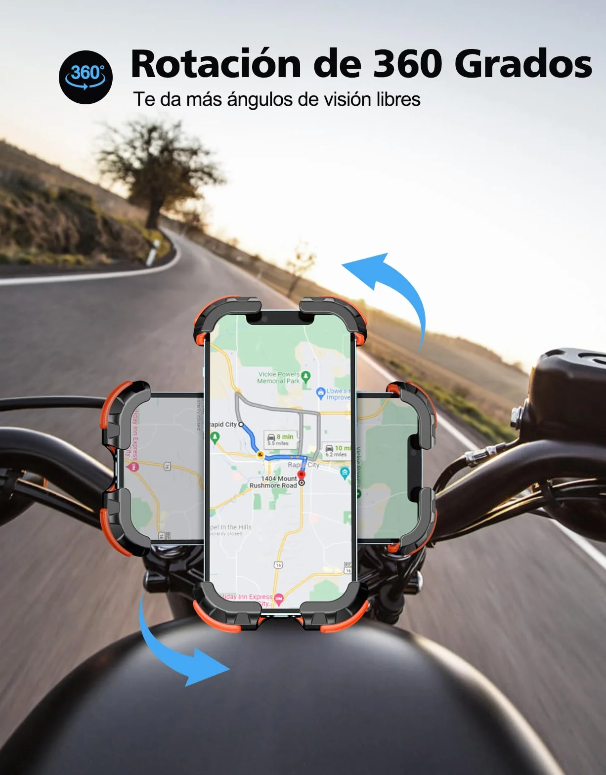 Soporte Móvil Bicicleta Universal 360° Rotación Anti Vibración para Manillar Compatible 4.7-6.8" iPhone