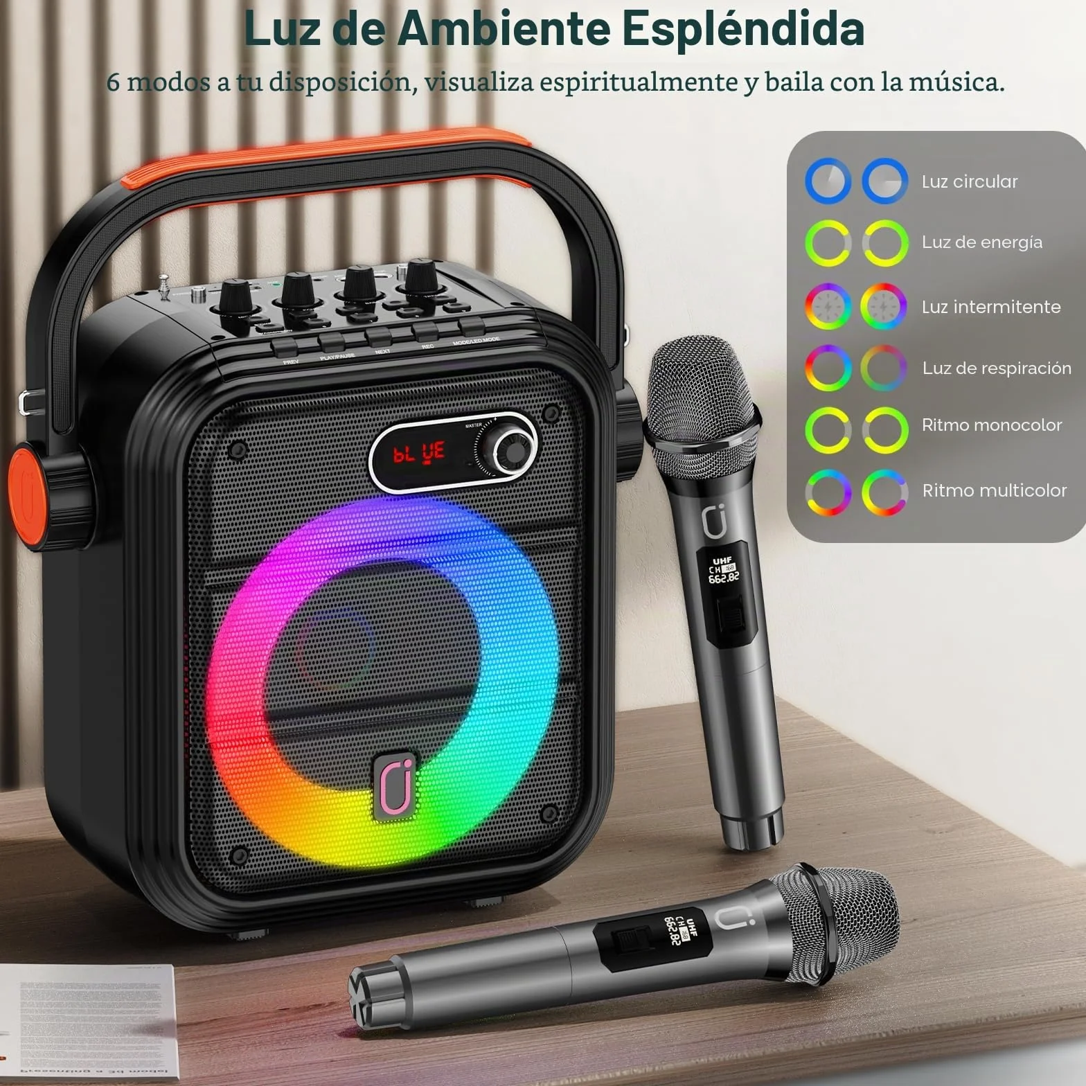 JYX Karaoke con 2 Microfonos Inalambricos, Altavoz Karaoke Profesional Completo con Luces de Fiesta, Portátil Karaoke con PA Sistema Soporta TWS/AUX/FM/USB/Tarjeta TF/Rec