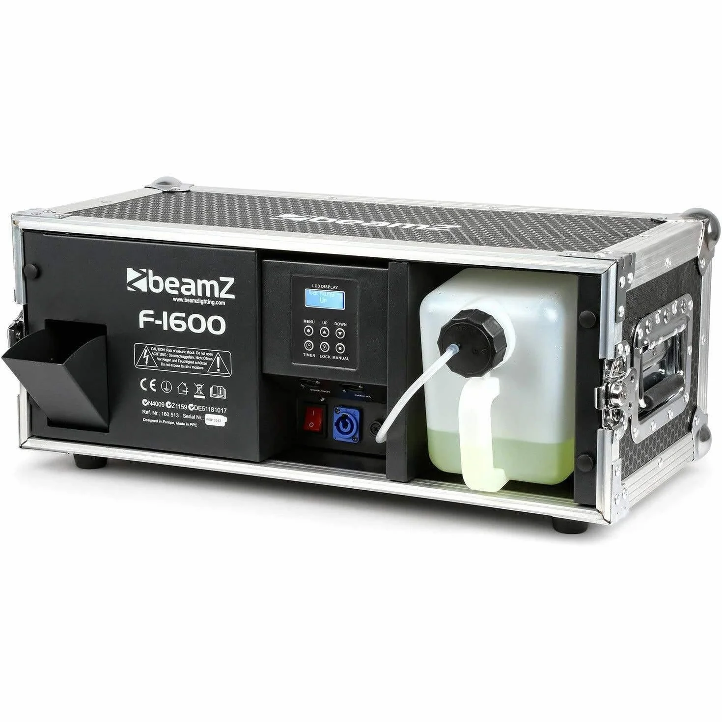 Beamz F1600 Fazer - Máquina de Humo con Flightcase, 1600 Watts, Máquina de Humo Profesional, Control DMX, Ideal para DJs Profesionales, conciertos, Eventos, Fiestas y Discoteca a Nivel Profesional