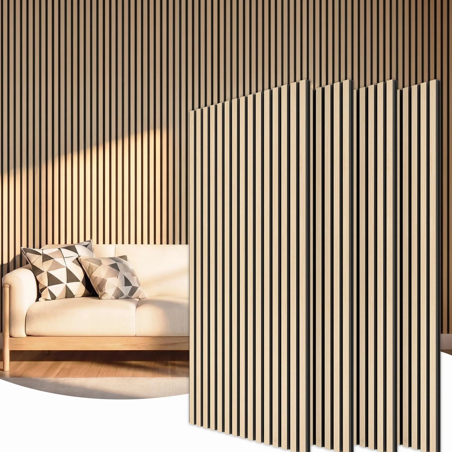 TONOR 4 Pack Paneles Acusticos Decorativos de Chapa de Madera, 120 x 60-2.88㎡, Panel para Pared Aislante Acustico en 3D, Palilleria pared Insonorizantes para el Salón, el Despacho, la Encimera, Roble