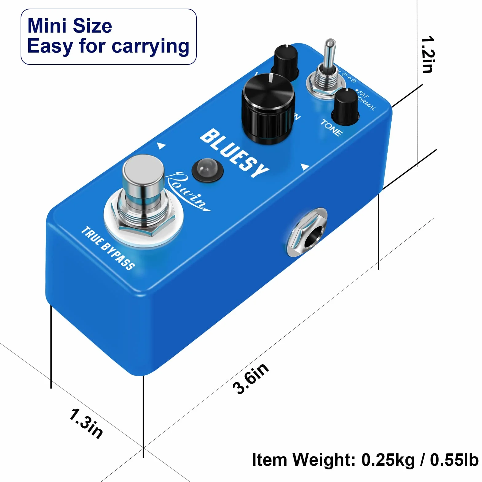 Rowin Bluesy - Pedal de guitarra con modos FAT y normales, efecto de distorsión estilo Blues para guitarra eléctrica, bajo, True Bypass LEF-321