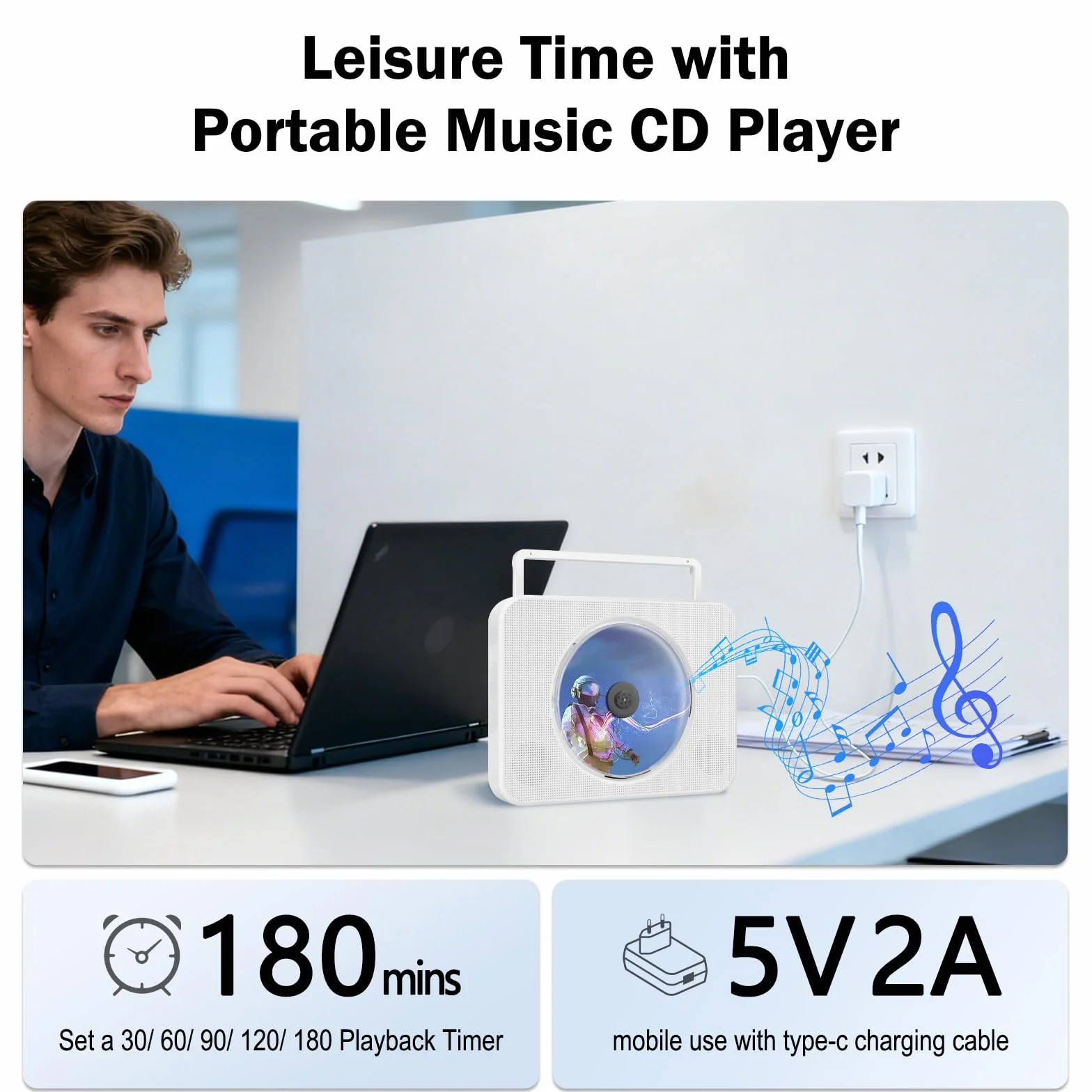 Przenośny odtwarzacz CD Bluetooth z radiem FM, USB, AUX, pilotem