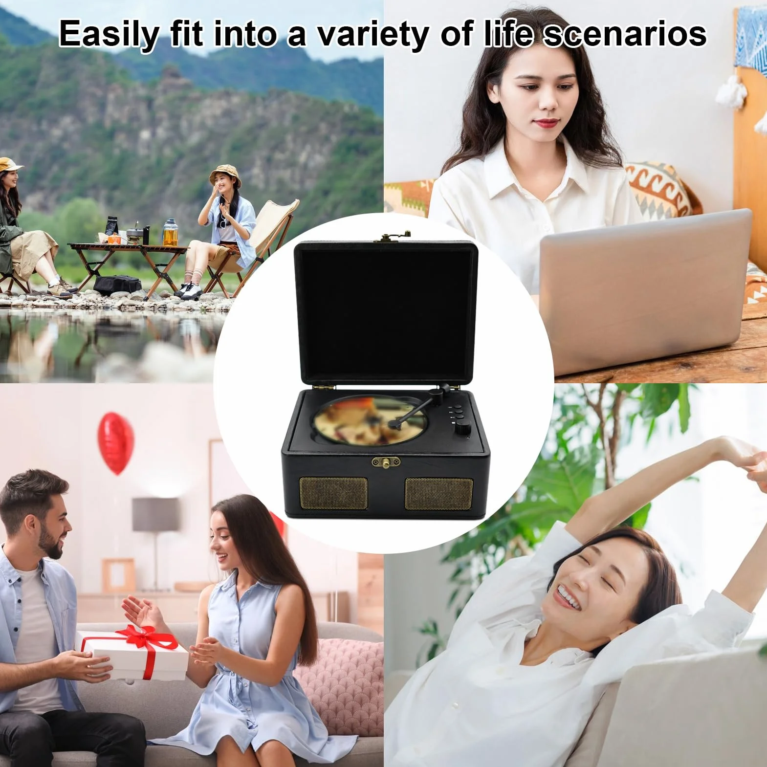 Reproductor de CD Retro Portátil con Altavoces Integrados, Batería 2000 MAh, Transmisión Inalámbrica, Negro