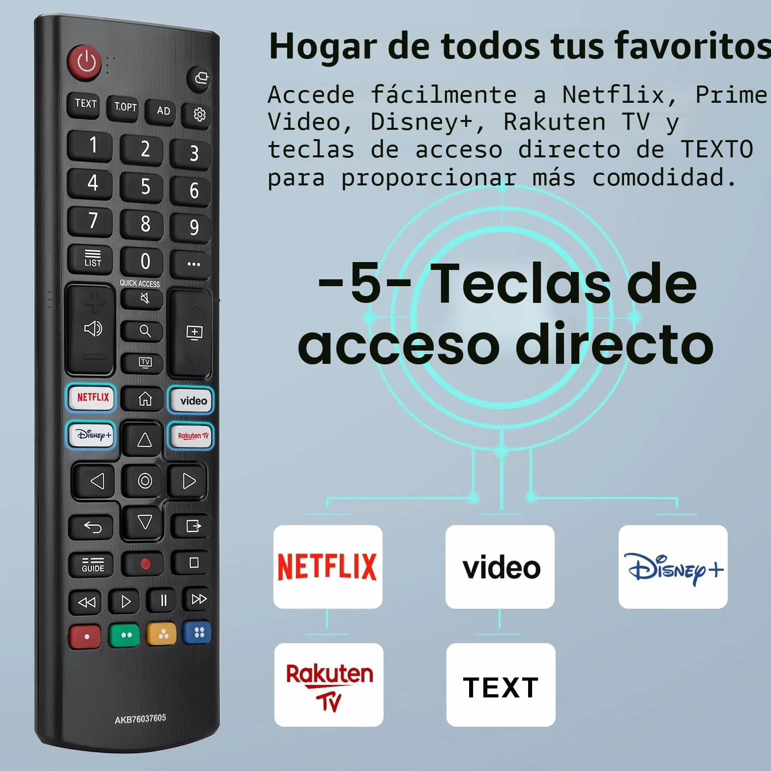 Mando Universal LG Smart TV, Control Remoto Infrarrojo con Botones Netflix Disney+ Rakuten TV