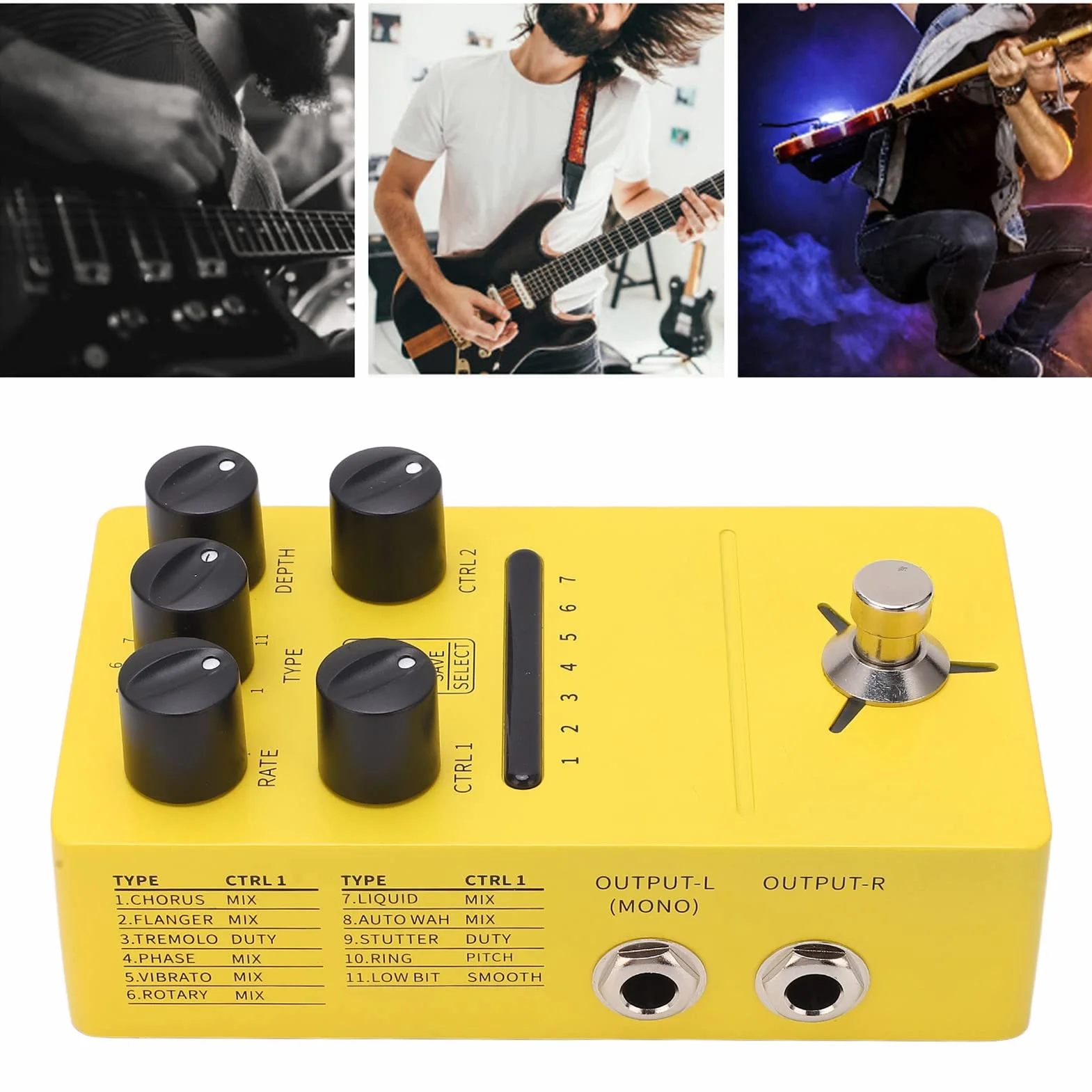 Pedal de Efectos de Guitarra, 11 Efectos de Modulación Pedal Estéreo True Bypass Phase para Guitarra Eléctrica FS05