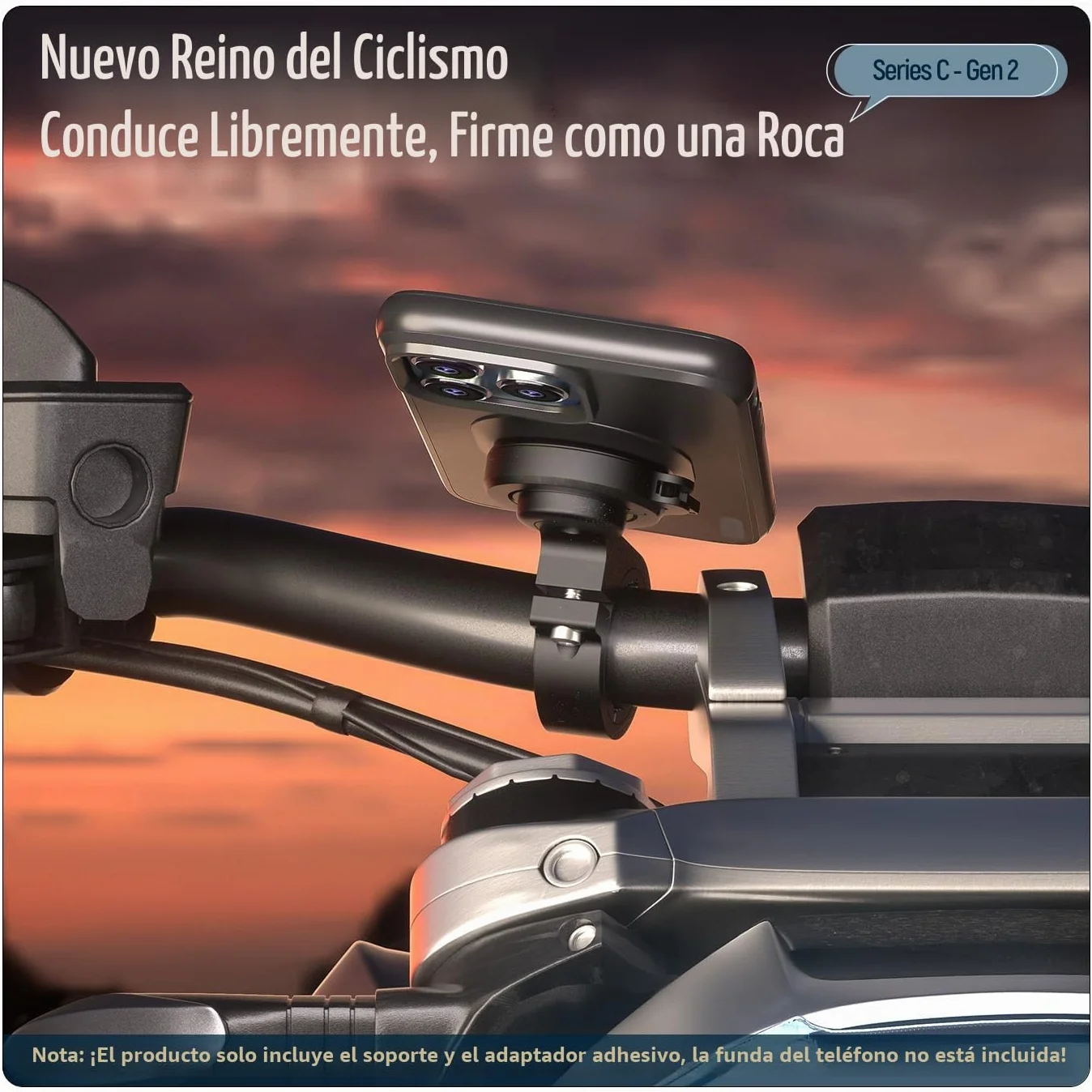 sincetop Soporte movil Bicicleta,Soporte movil Moto para Motocicleta con Adaptador,Montaje en el Manillar de la Bici Delantero para de montaña,Scooter,eléctrica【Serie C-2da Gen】