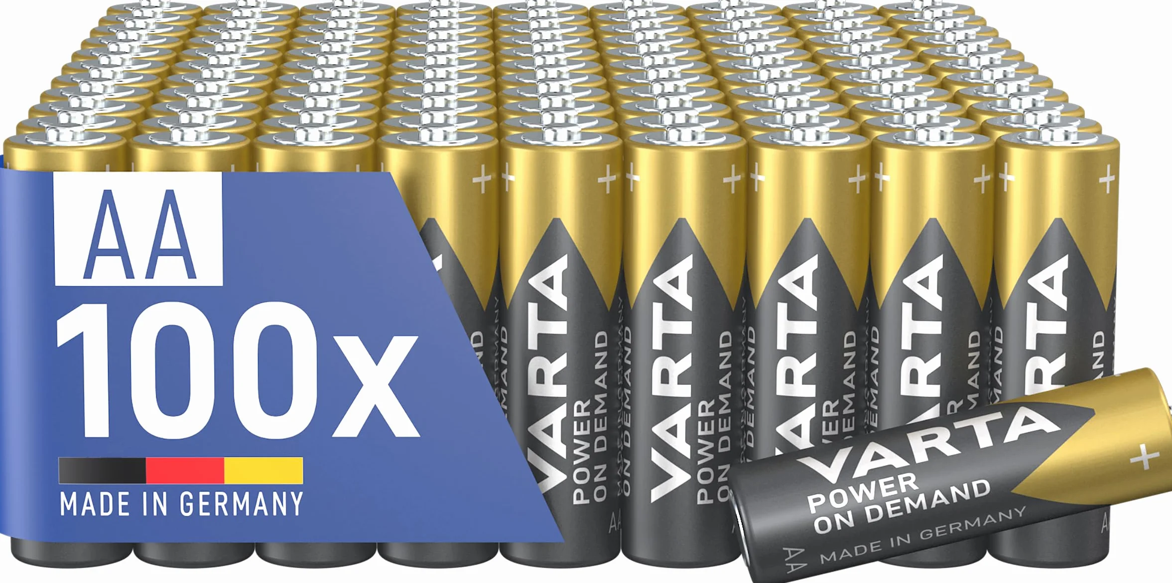 VARTA Pilas AA Alcalinas 1,5V Power on Demand, paquete de 100, Made in Germany
