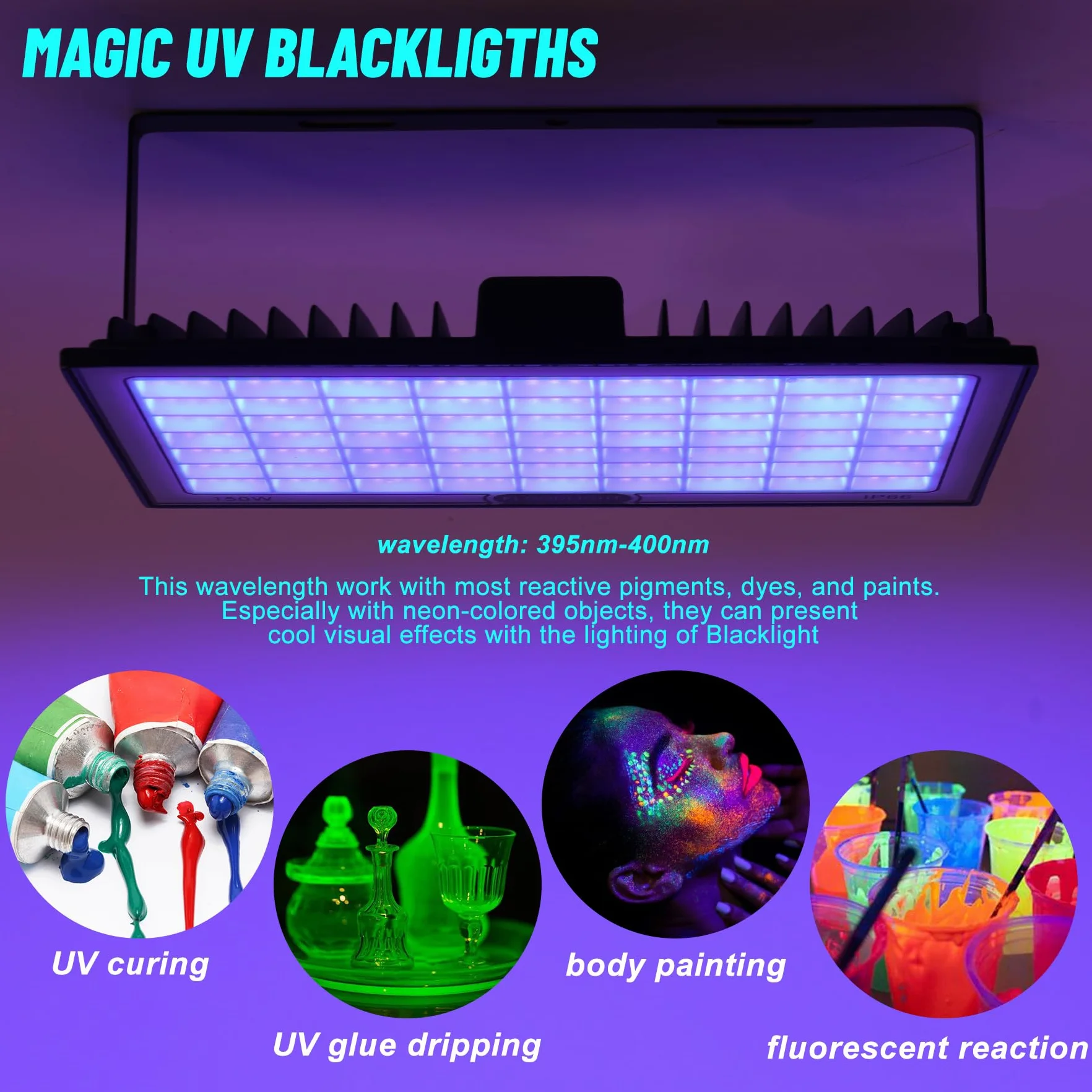 Luz Negra LED 2 Piezas, 150W Luz uv Impermeables IP66, para Disco DJ, Iluminación de Escenario, Fiesta Glow, Decoración De Halloween, Fiesta Fluorescente