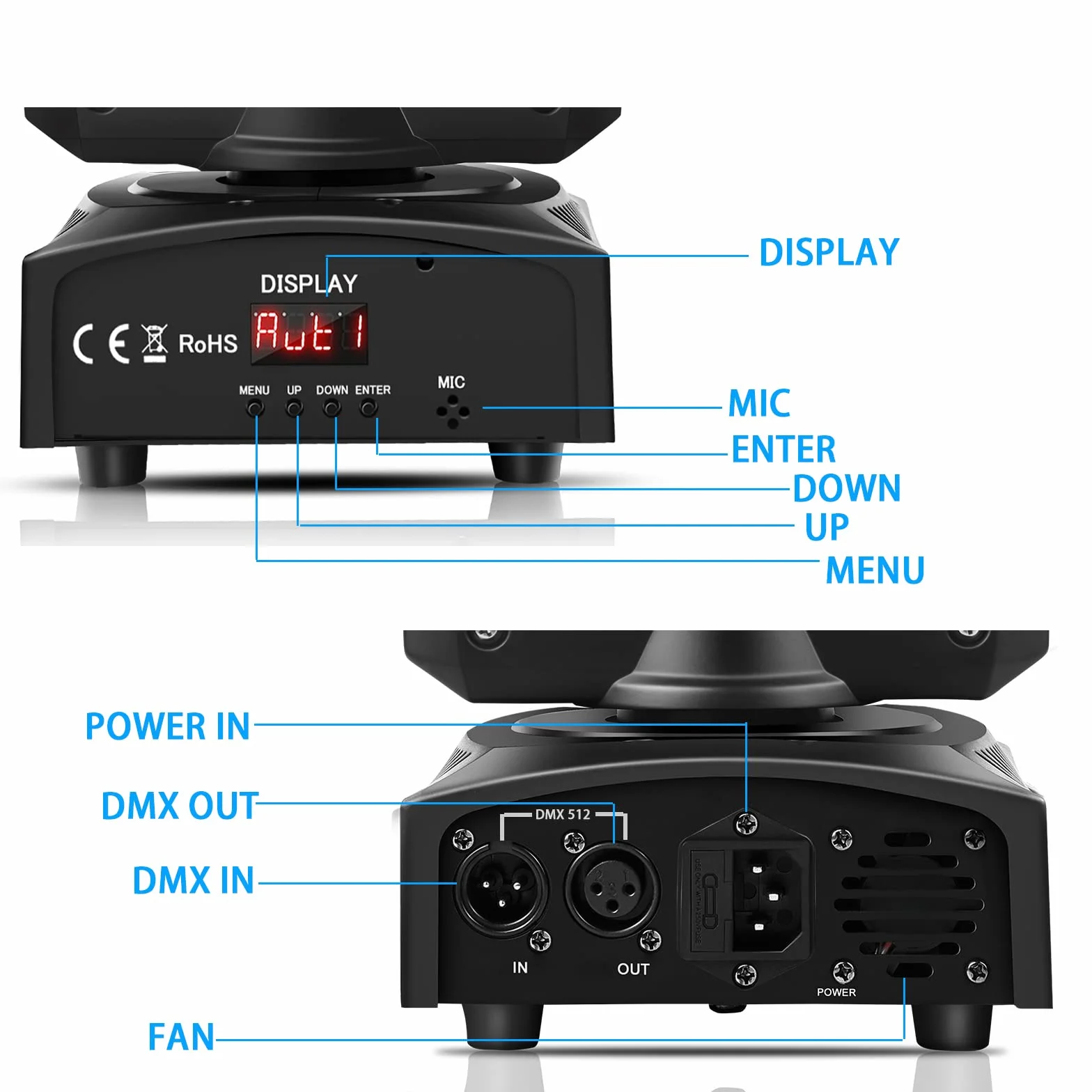 50W Beam Cabeza Móvil RGBW LED Moving Head, 8 Gobos 8 Colores Efecto estroboscópico DMX512 Luces de Escenario Equipo profesional para DJ Rendimiento Noche KTV (2PCS)