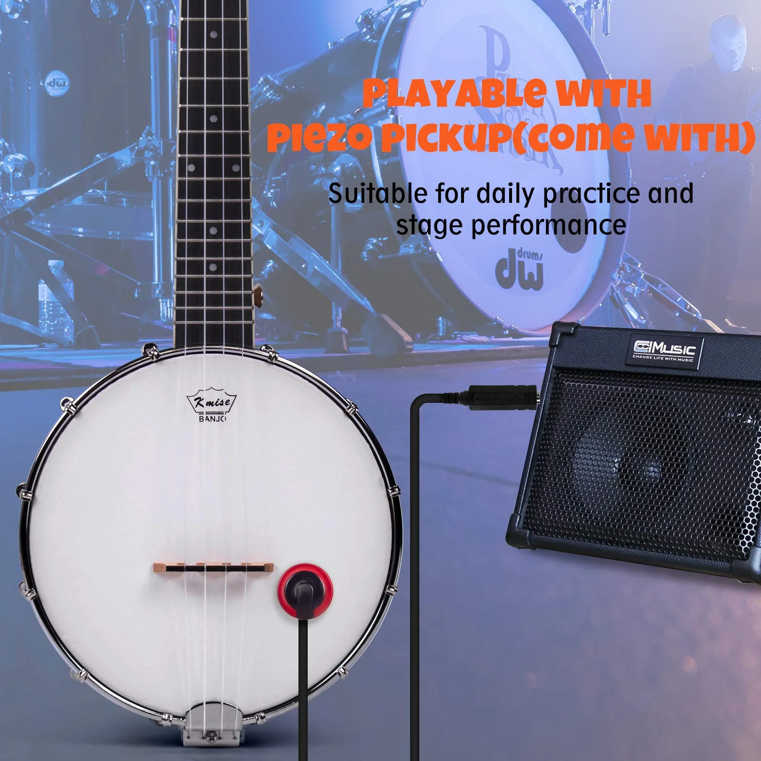 Kmise - Ukelele tenor 4 cuerdas 66 cm con bolsa, sintonizador, correa, regla, llave de puente, amarillo pardusco