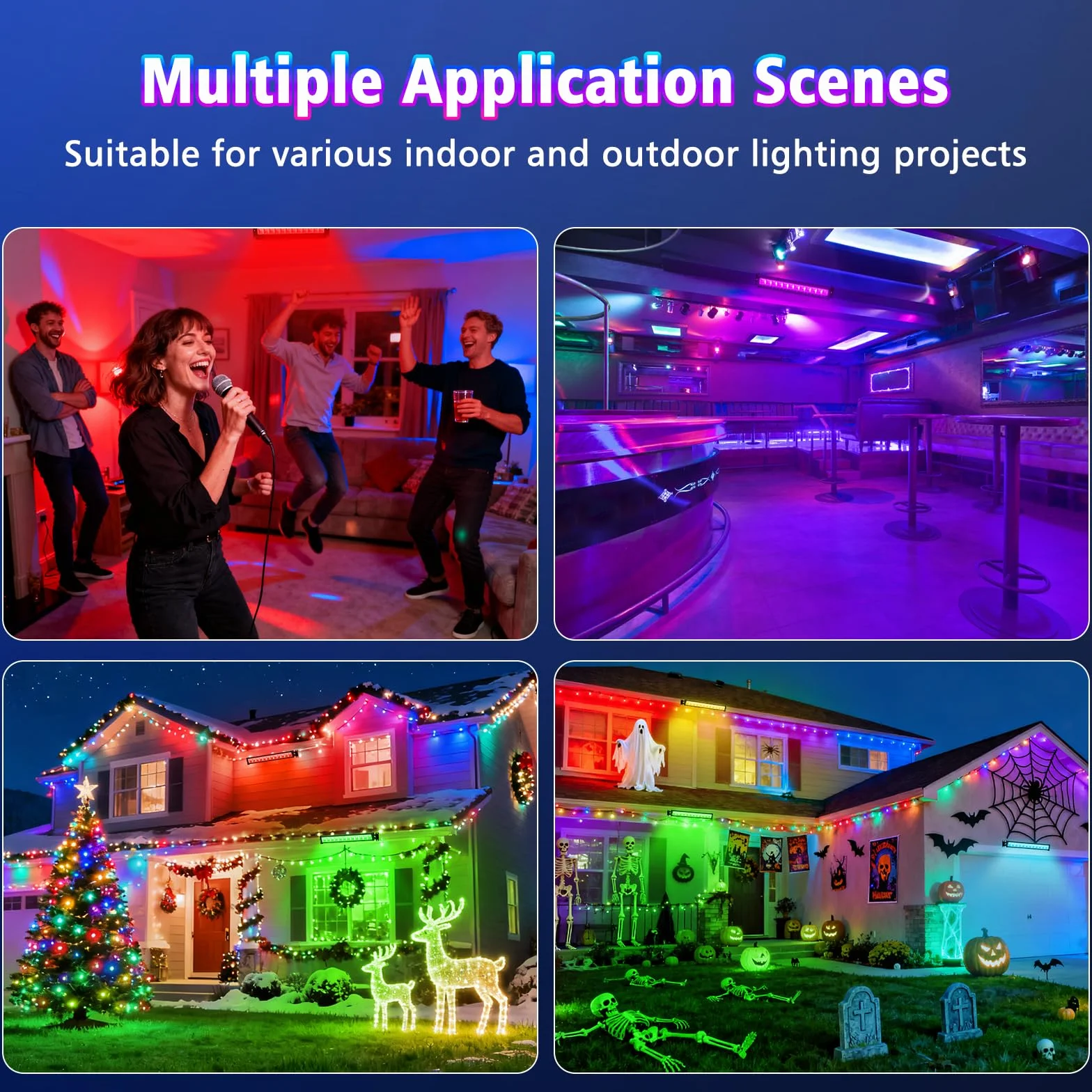 T-SUN 50W RGB Barra de Luz LED, 4 Piezas RGBCW Foco LED Exterior, Iluminación Mural RGB Inteligente con Mando a Distancia/APP/Memoria/Temporizador/Impermeable IP66 para Escenarios Bar Fiesta Jardín