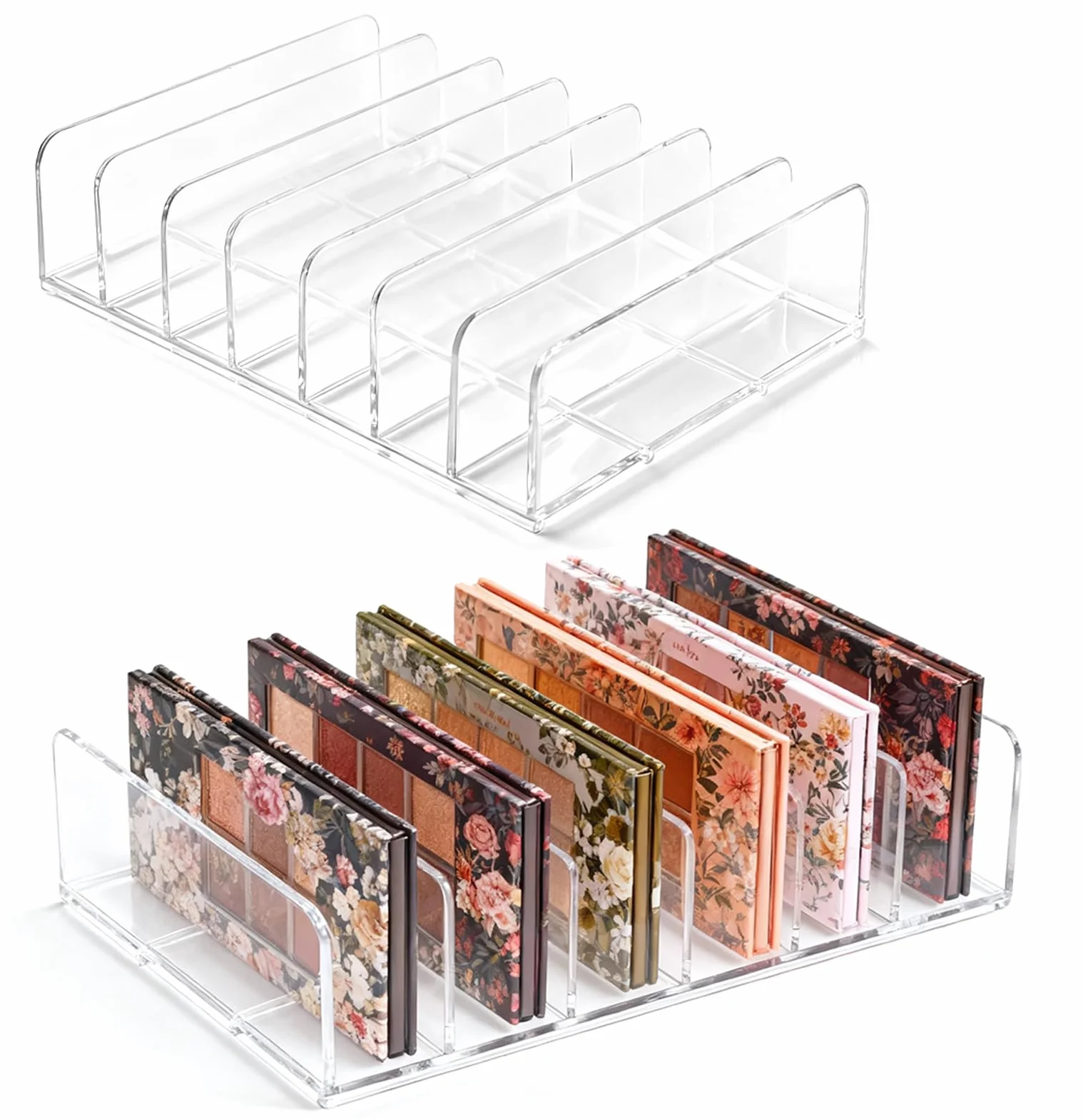 VOSSOT 2 Unidades de Soporte Transparente para CD de Acrílico, Estantería de Almacenamiento para CD/DVD, Organizador de Cosméticos, Tocador, Organizador para Casetes y Juegos, 17 × 12,5 × 4 cm