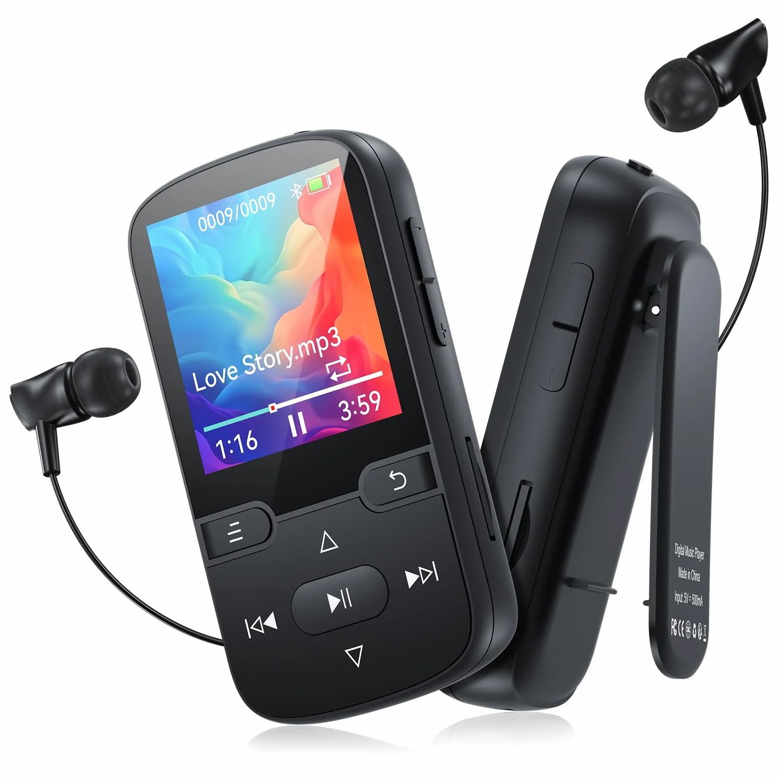 Reproductor MP3 Bluetooth 5.3 con Clip, Radio FM, Grabadora de Voz, 64GB, Deportes