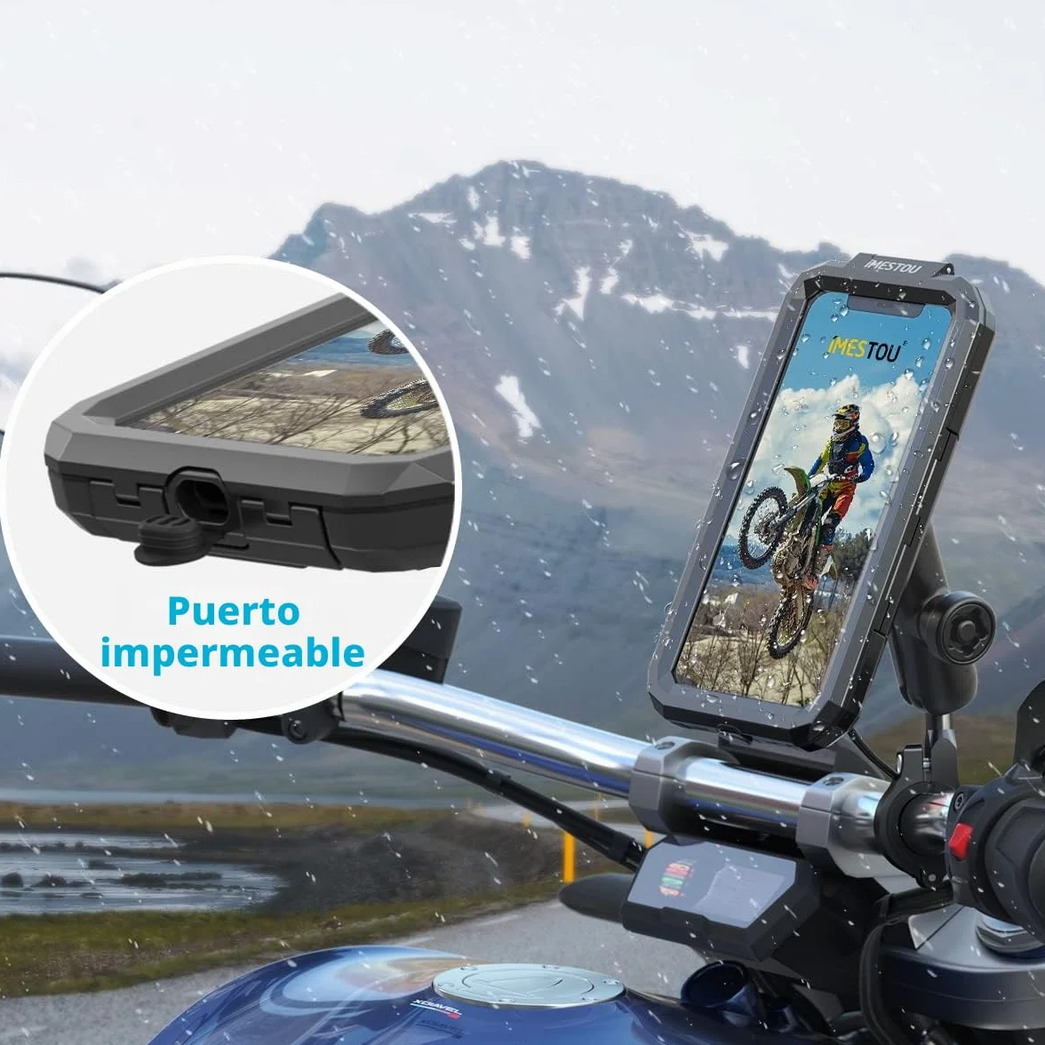 iMESTOU Antirrobo Monte de Teléfono de Motocicleta IP67 Impermeable Rotación 360° Aluminio 1" 3.5-6.1 Pulgadas