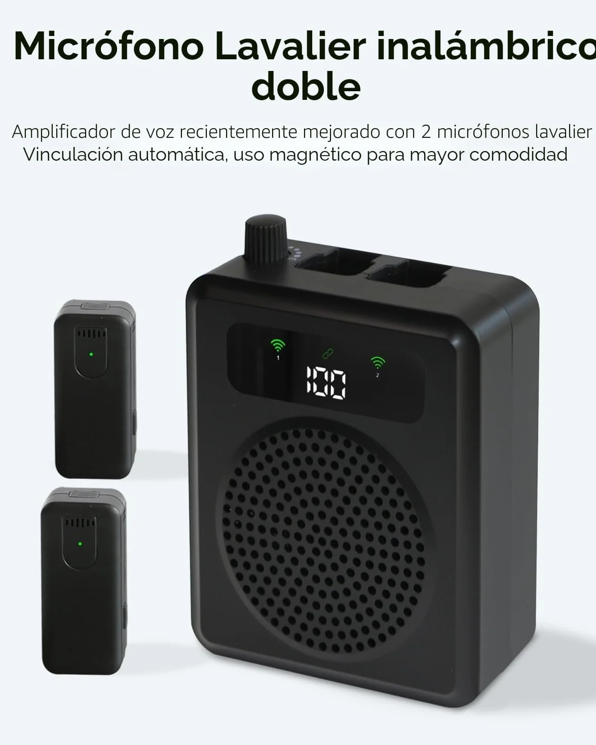 Amplificador de Voz inalámbrico para Profesores, Amplificador de Voz portatil con lavalier micrófonos, Sistema PA 2000mAh Recargable Personal para Aula, guías turísticas, Hablar (Negro)