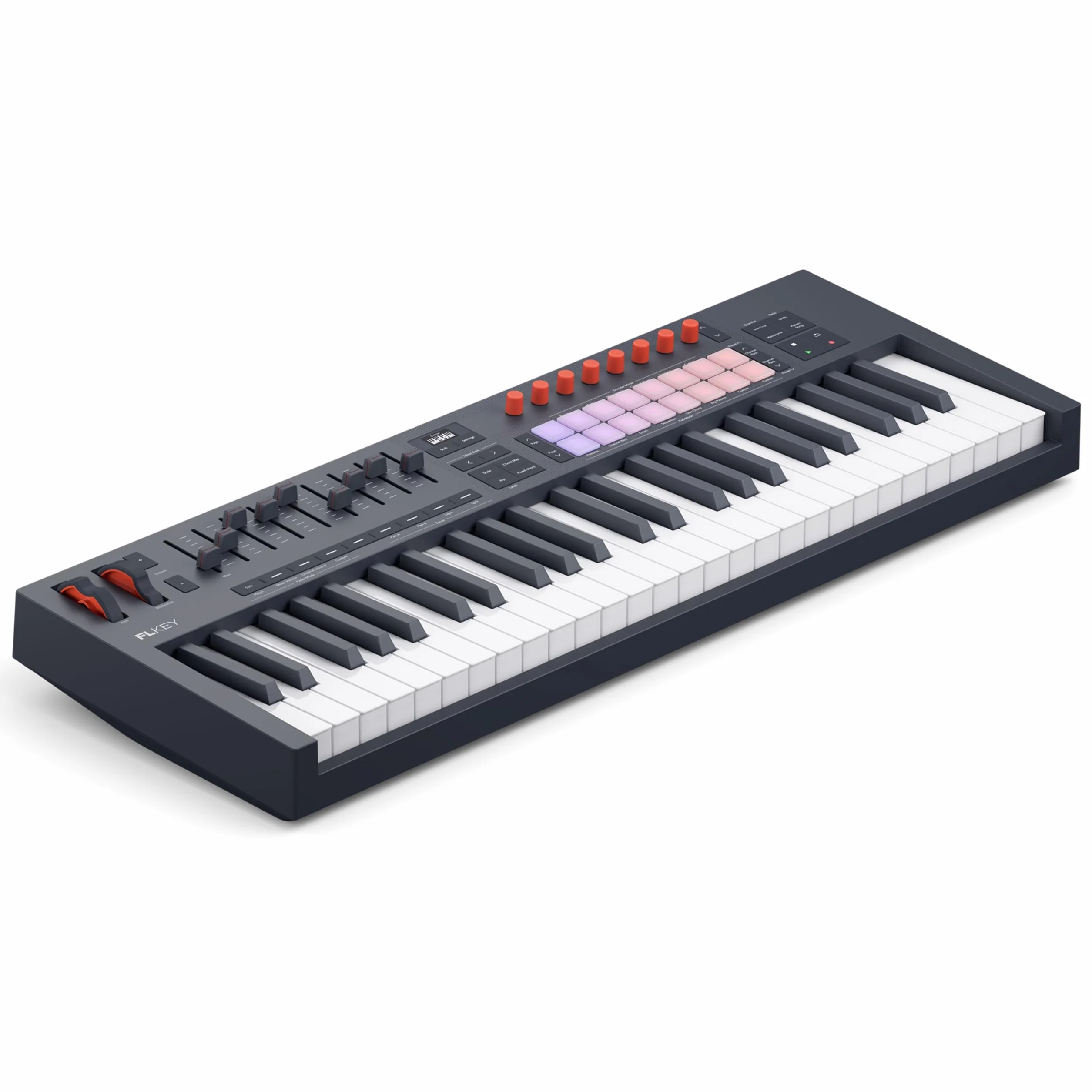 Novation FLkey 2 49 — Teclado controlador MIDI de 49 teclas para FL Studio. Teclas semicontrapesadas, USB, ruedas de tono y modulación, 16 pads de percusión y arpegiador. Incluye 6 meses de FL Studio