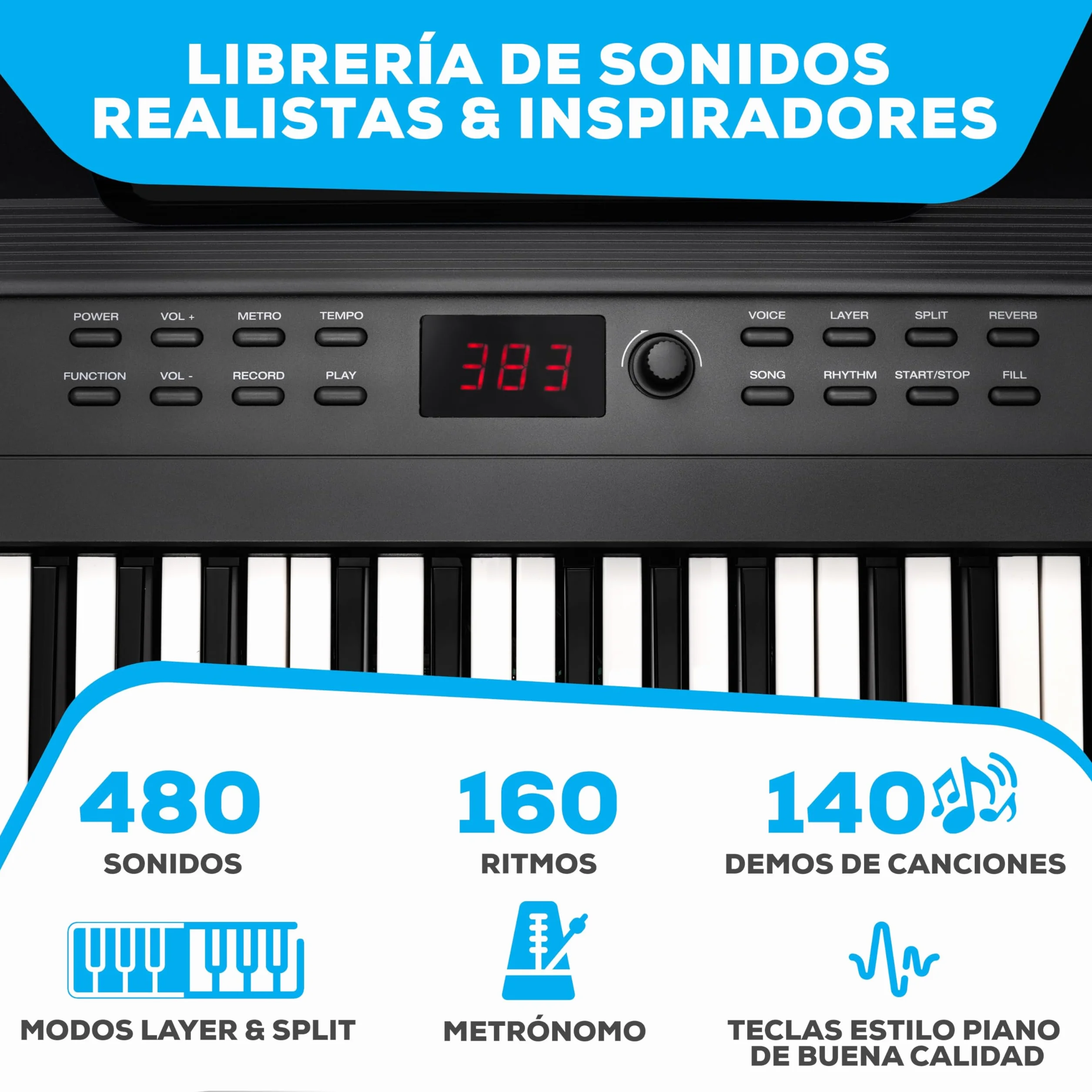 Alesis Teclado Piano con 88 Teclas y 480 Sonidos, Altavoces, MIDI USB, Estuche, Soporte, Auriculares, Pedal y Lecciones de Piano Incluidas