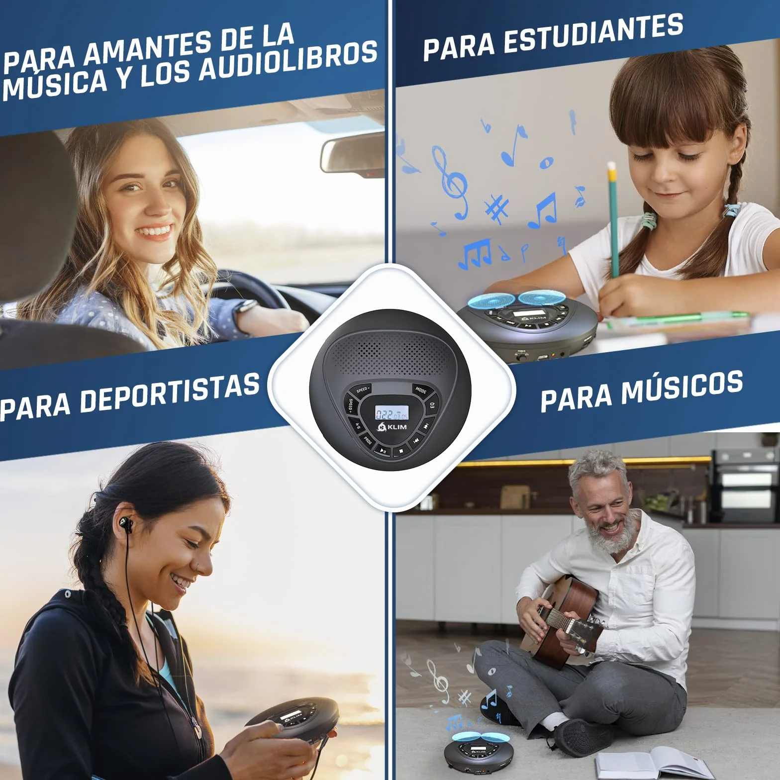 KLIM Reproductor CD portátil con Altavoces Discman Batería Recargable Lector SD/TF AUX