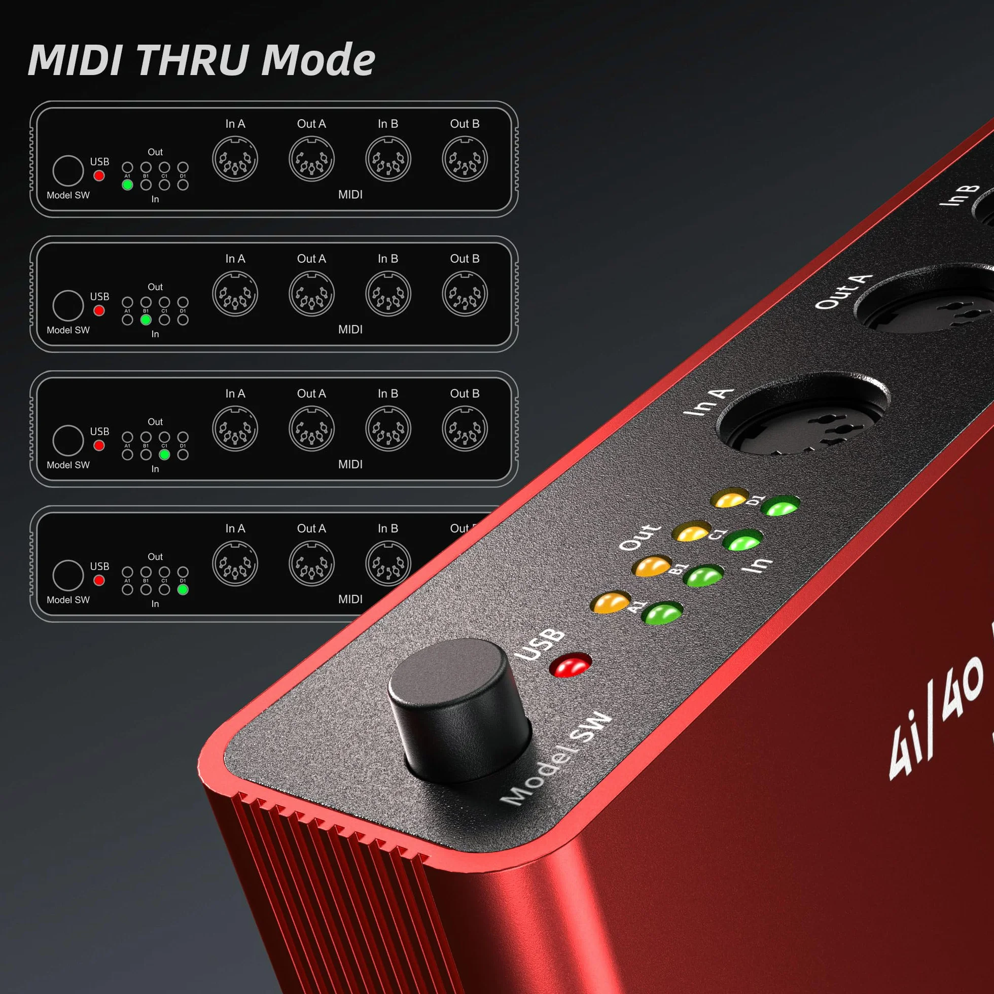 DigitalLife Interfaz MIDI Quad-I/O 5-PIN DIN - Caja MIDI Thru (4-In/4-Out) & Caja MIDI Merge (2-In/4-Out), 8 Indicadores LED, Metal