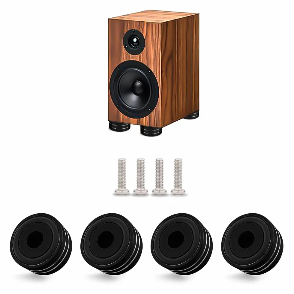 4 unidades de altavoces de gama alta 40x20 amortiguadores de audio vibración pies absorbentes con tornillos y arandelas negro