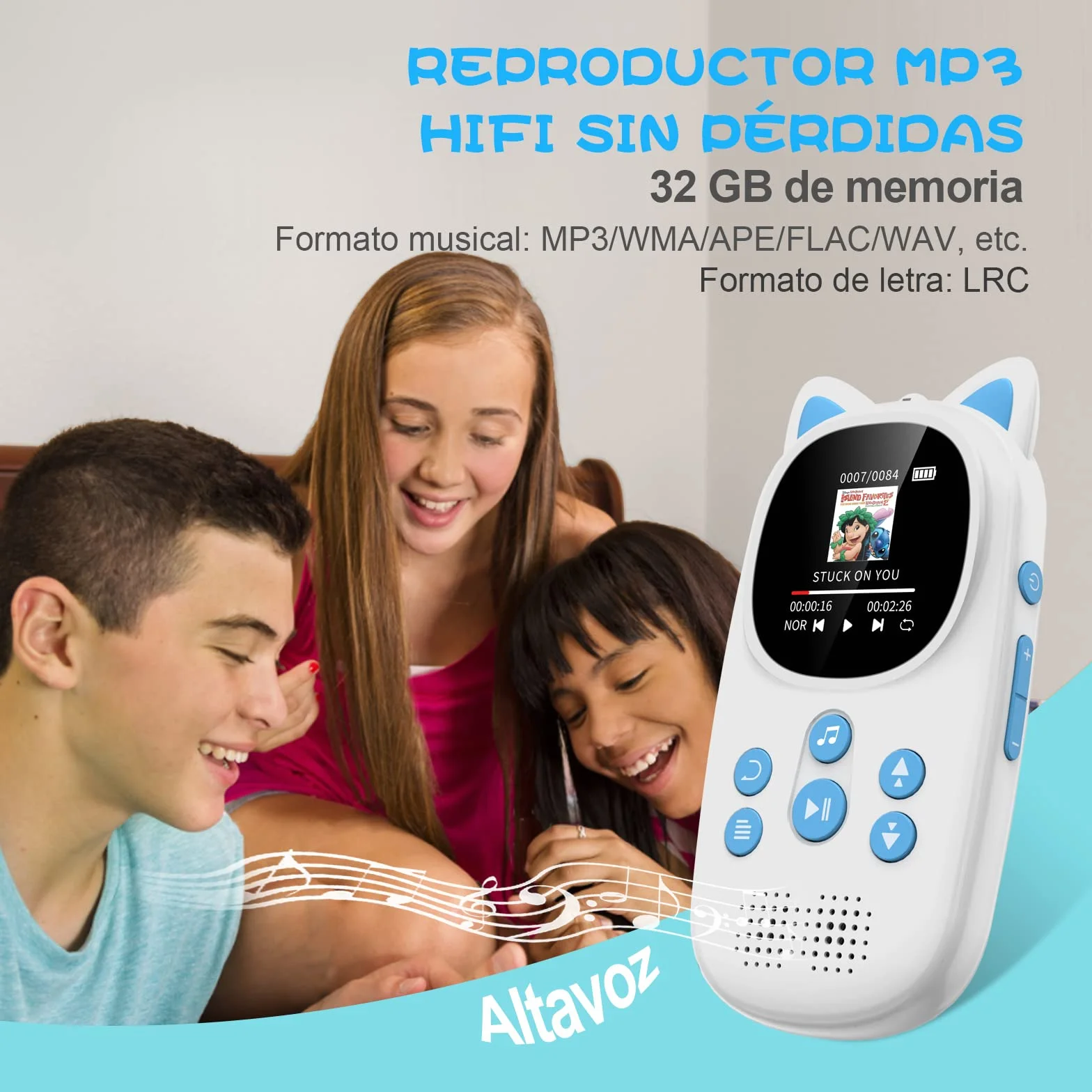 32GB Reproductor MP3 Bluetooth 5.0, Niños Mp3 Reproductor con HiFi Sonido sin Pérdida, Oilsky Portátil Deportivo MP3 Player con 750 mAh, Reproductor de Música con Altavoz HD Integrado, Radio FM
