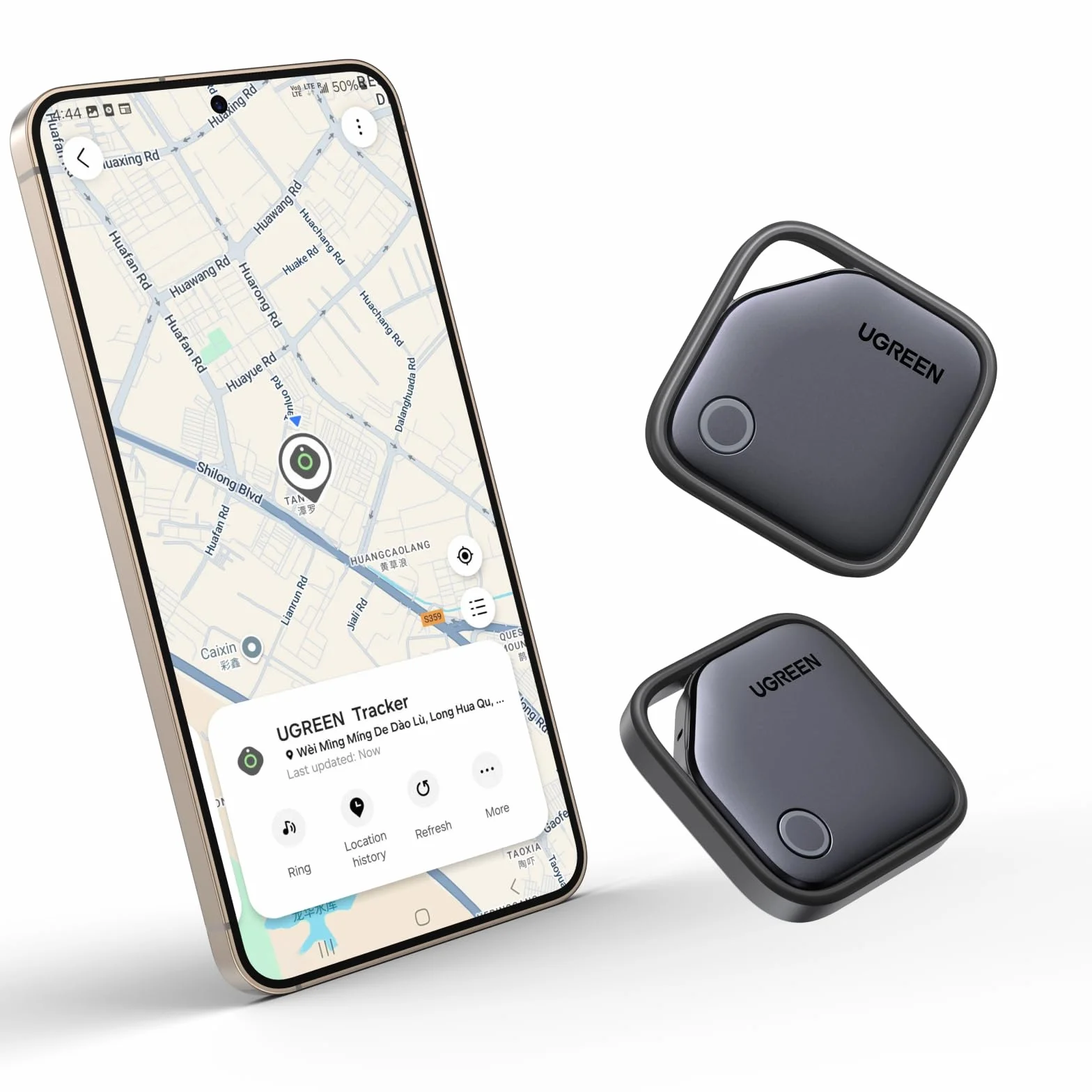 UGREEN FineTrack S Smart Finder Tag Sólo Samsung Localizador Bluetooth con Batería de 18 Meses de Duración Rastreador Compatible con SmartThings para Carteras Llaves Equipaje y Bolsos(2 Piezas)