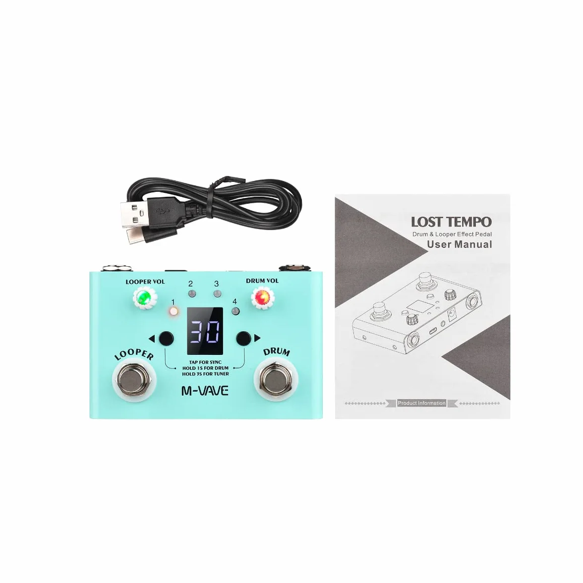 M-Vave Lost Tempo - Pedal de guitarra con efecto drum & looper y footswitch doble