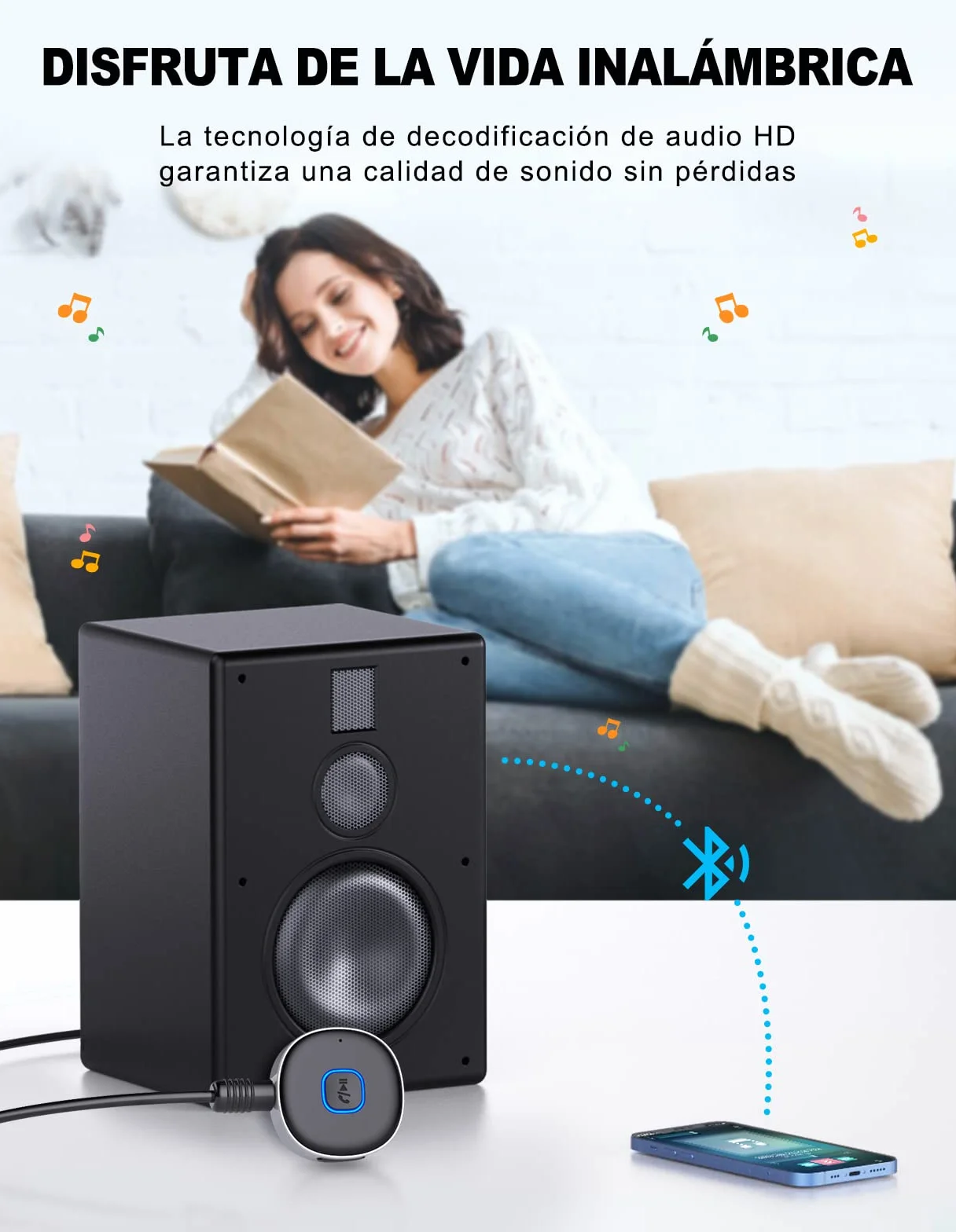 Mohard Receptor Bluetooth 5.0, AUX Adaptador Bluetooth Coche Audio Jack 3.5mm para Estéreo Domestico/Altavoz/Auriculares con Cable, Llamadas Manos Libres y Conexión Dual, Tiempo de Reproducción 16H