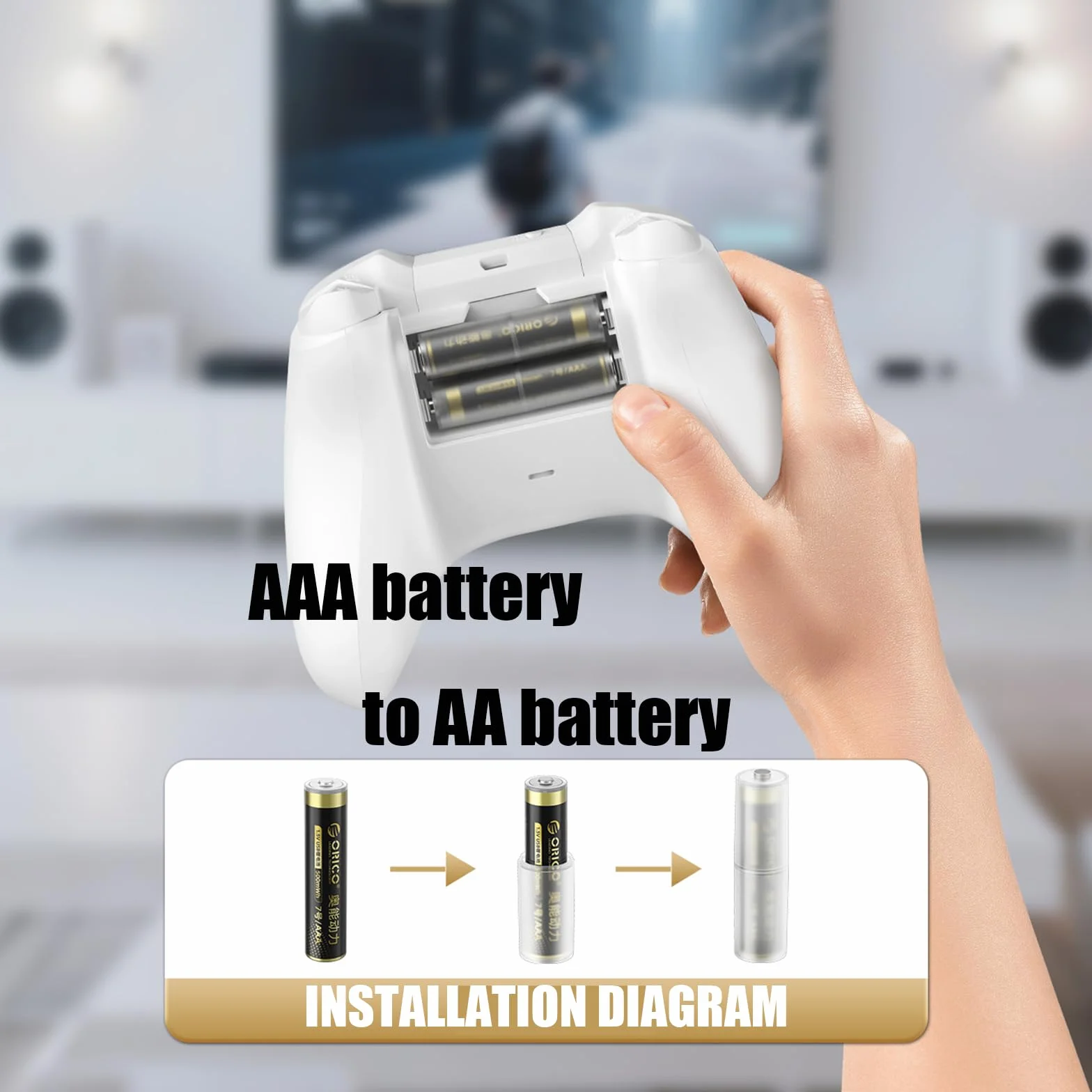 ORICO Adaptador de batería AAA a AA, paquete de 4 fundas convertidoras de batería para batería AAA con contactos de metal en la parte inferior