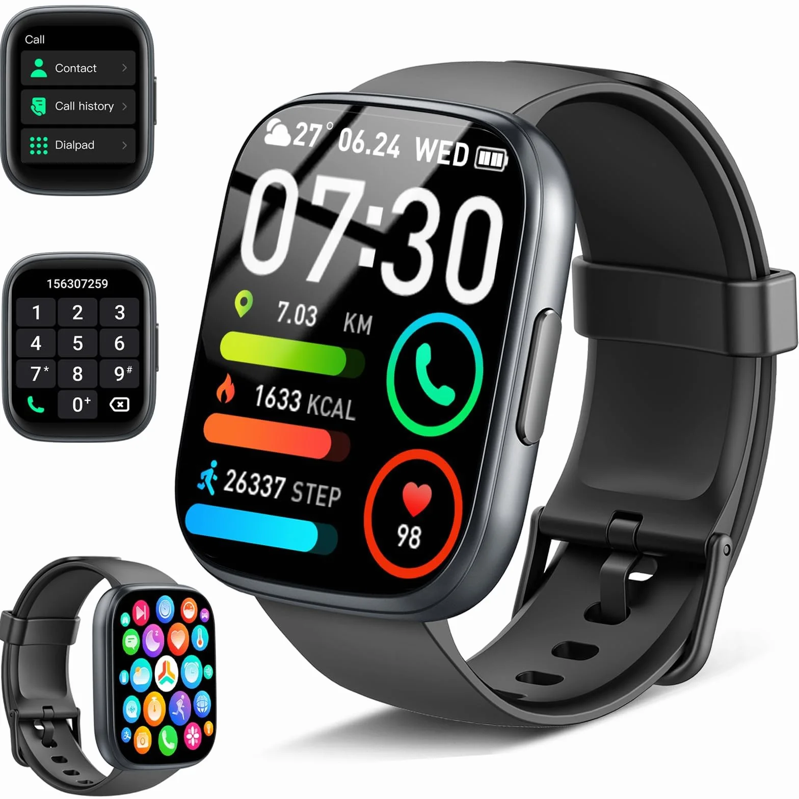 Reloj Inteligente Hombre Mujer, 1.95" Smartwatches Reloj Deporte con Funciún Llamadas y Mensajes Bluetooth, 110+ Deportivos SmartWatch con Podómetro/Pulsómetro/Monitor de Sueño, IP68 Pulsera Actividad