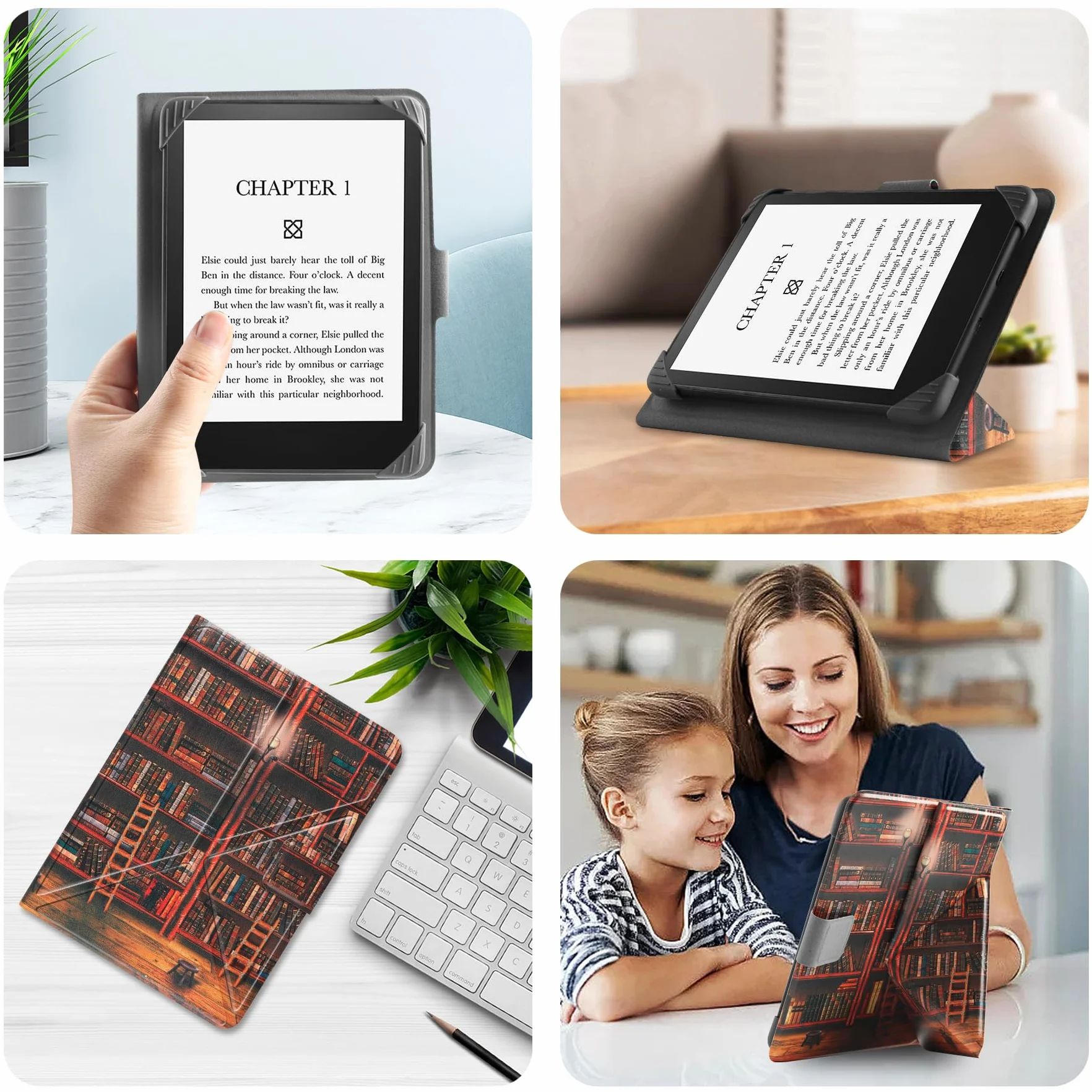 HGWALP Funda Universal para 6.8" 7" Paperwhite eReaders, Funda Folio Stand Soporte con Correa Compatible con 6.8 Pulgadas 7 Pulgadas Paperwhite Kindle/Kobo/Voyaga/Lenovo/Sony E-Readers-Library
