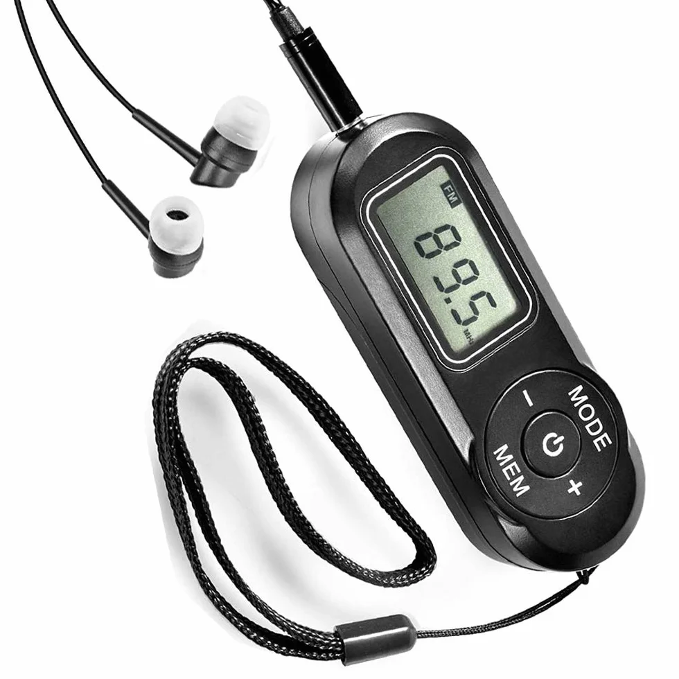 Radio Portátil FM de Bolsillo con Pantalla Digital LCD, Auriculares, Presintonías