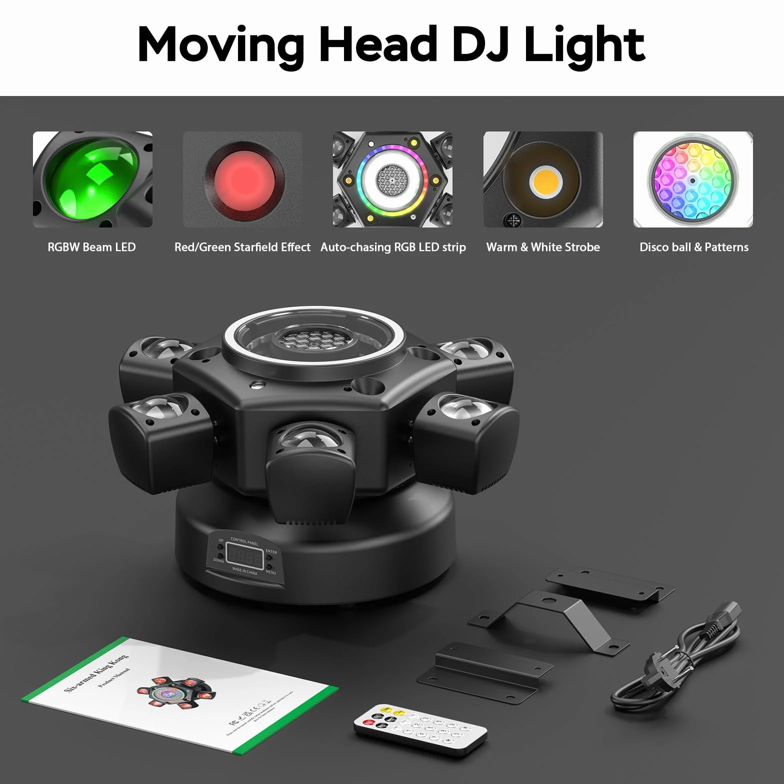 2PCS 150W Cabeza Móvil LED RGBW Luz Discoteca con Control Remoto con 6 Brazos De Luz, Efectos de Iluminación RGBW, DMX 512 para Bodas, Fiestas, Teatros y DJs