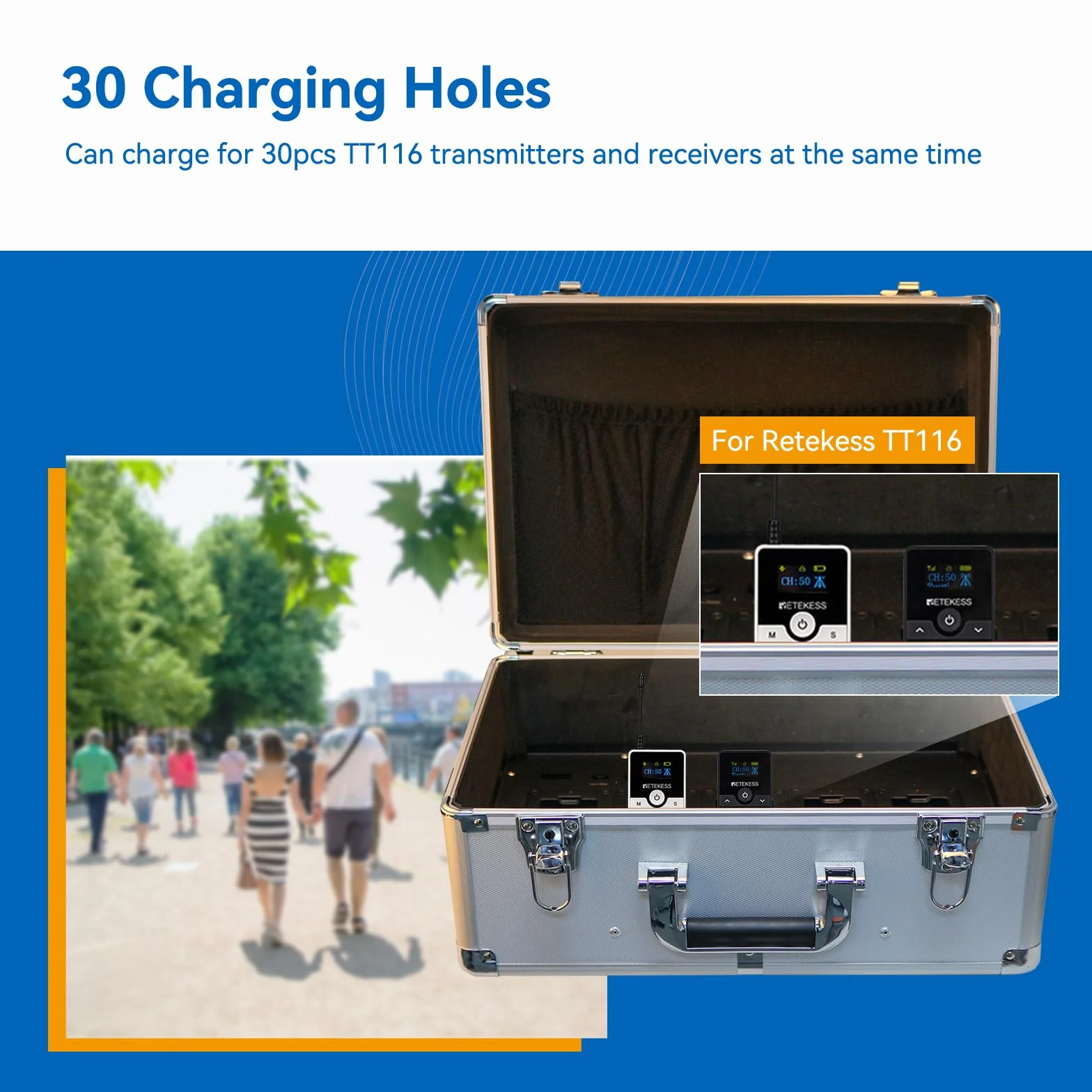 Retekess TT116 Sistema Inalámbrico de Guía Turística, Tour Guide System, 200m, Reducción de Ruido, Sistema de Traducción de la Iglesia para Turismo, Fábricas (2 Transmisores y 48 Receptores, 1 Carga)