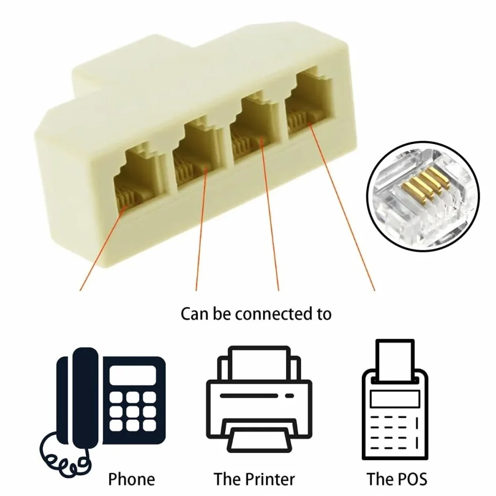 Cablecc 4 Adaptadores Divisores de Teléfono 6P4C RJ11 RJ12 1 Entrada 2 Salidas 1 a 4 Vías