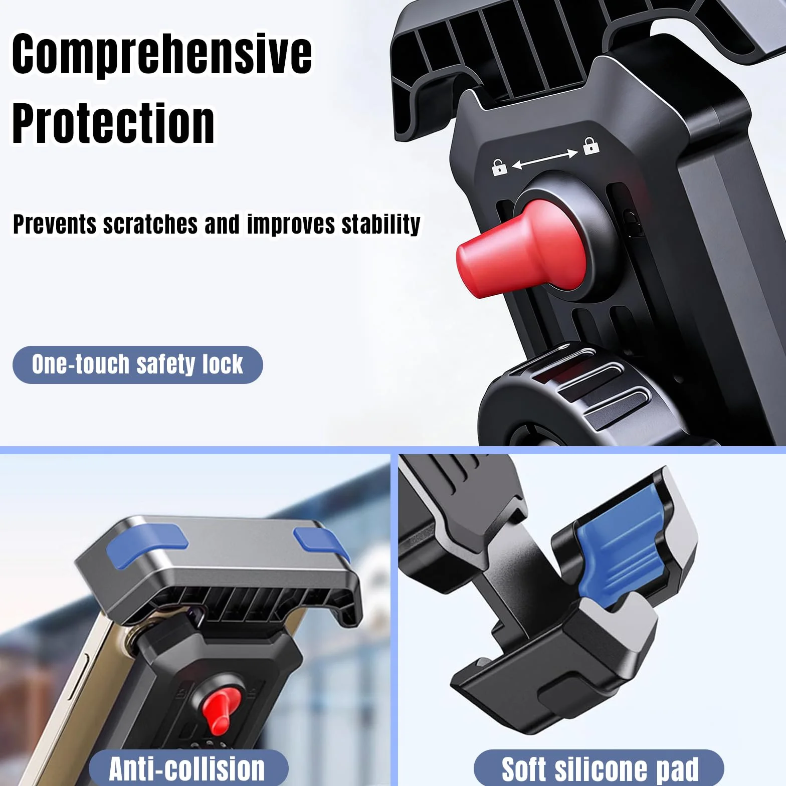 Soporte Móvil Bicicleta, Soporte Movil Moto con Protección de Silicona, 360° Rotación, Universal Soporte Manillar,Soporte Móvil Bicicleta Compatible con iPhone, Samsung 4,7-7" Smartphone