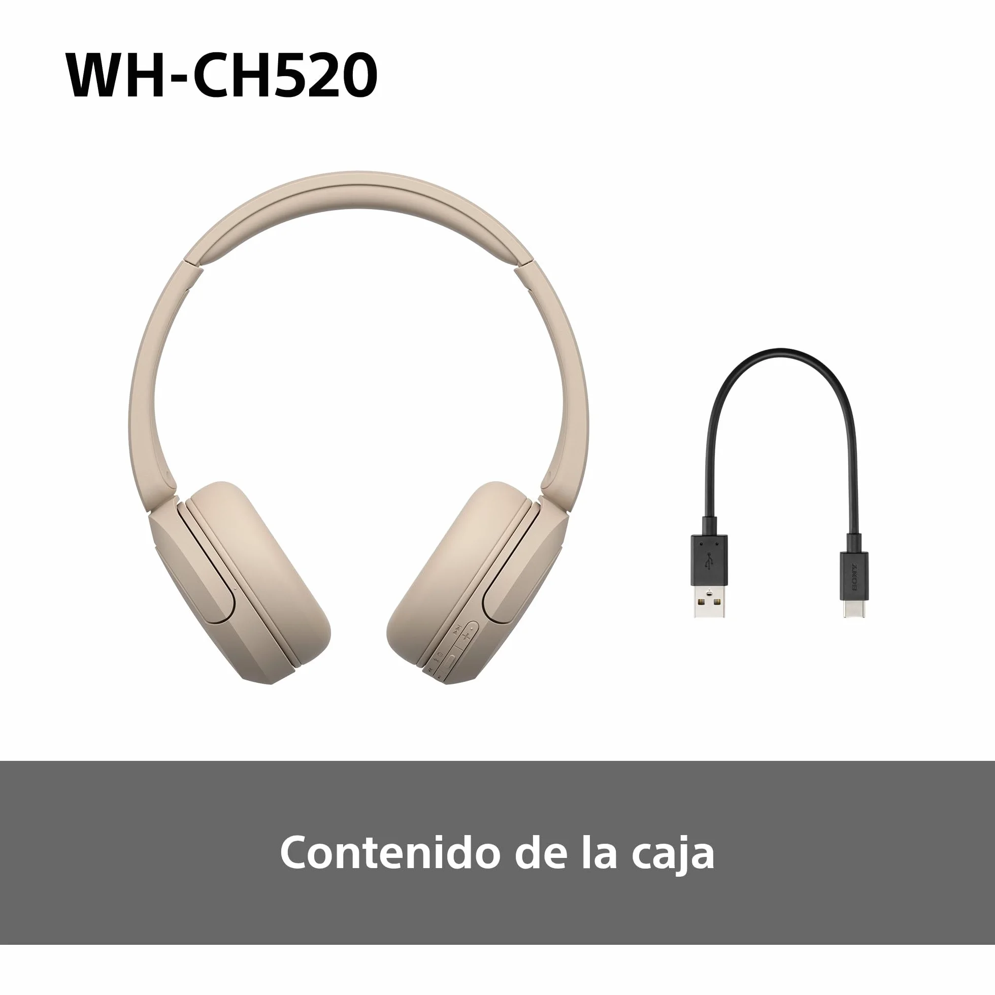 Sony WH-CH520 Auriculares Bluetooth 50 h batería DSEE micrófono integrado Beige