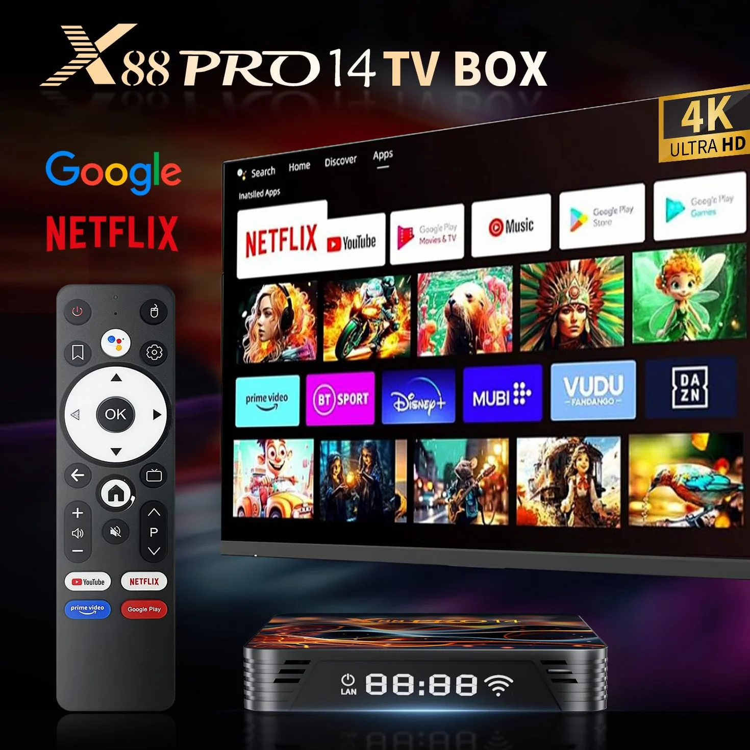 TV Box Android 14.0 4K 2GB RAM 16GB ROM RK3518 Quad-Core 64bit Cortex-A53 Mali 450 MP2 GPU Wi-Fi Doble Banda Bluetooth 5.0 Ethernet HDR10