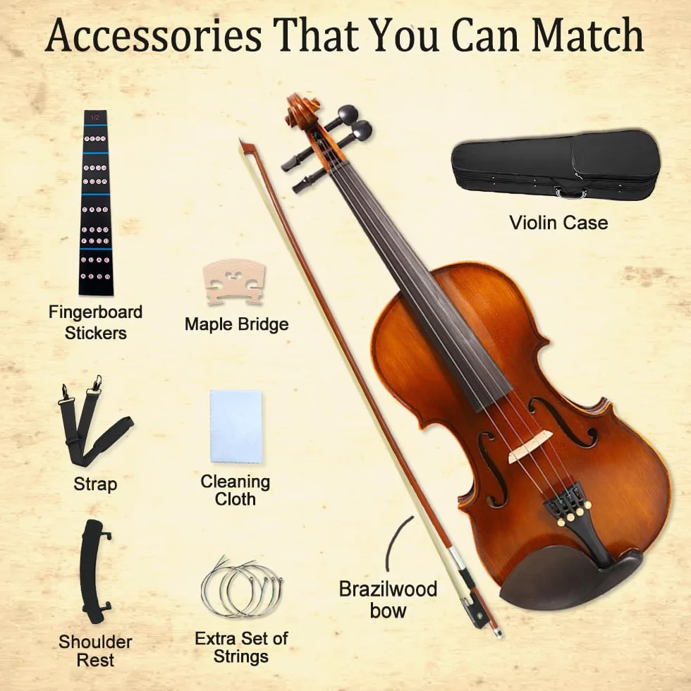 Violines acústicos hechos a mano de 4 cuerdas en tamaños de 1/8 1/4 1/2 4/4 hechos con maderas de abeto de arce con accesorios de ébano y son ideales para kits de violín adecuados para