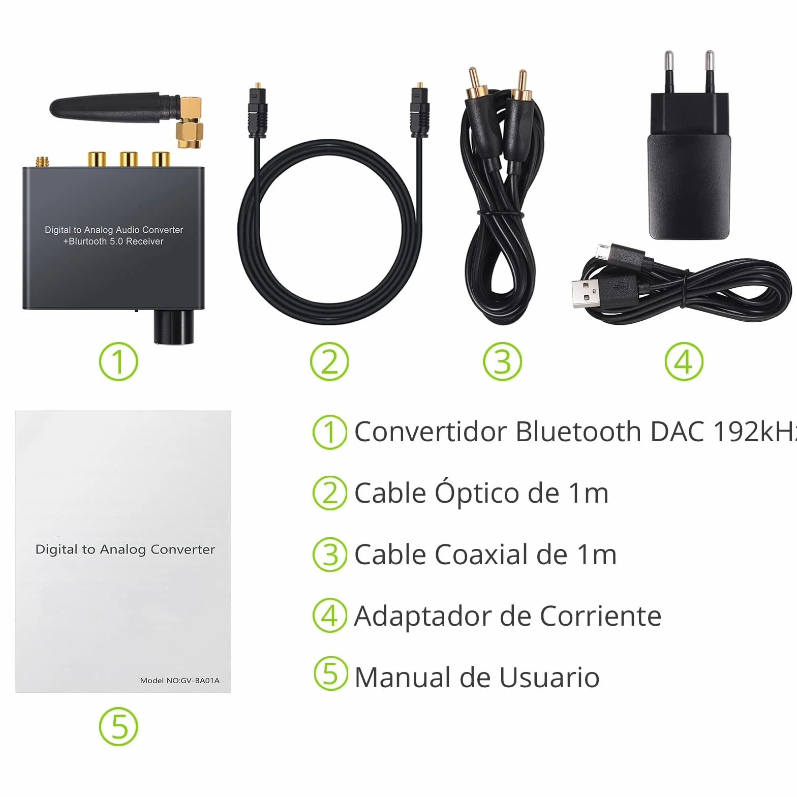 LiNKFOR 192kHz Convertidor Digital Óptico a Analógico Bluetooth V5.0 DAC Amplificador de Auriculares
