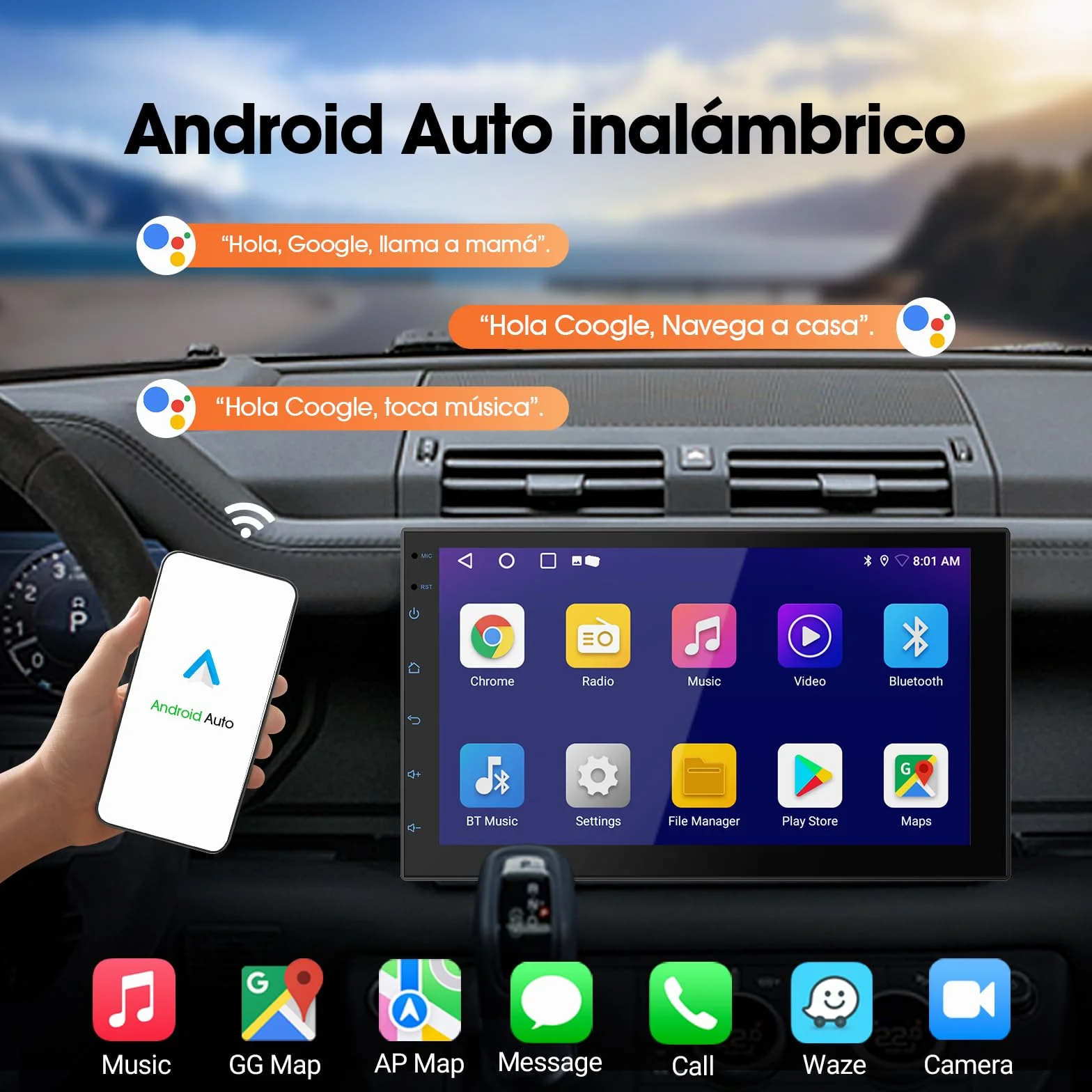 Haudio Radio de Coche 2 DIN, Pantalla Táctil de 7 Pulgadas con CarPlay Inalámbrico & Android Auto, Soporta Control por Voz/FM/Mirror Link/AUX/Navegación GPS/Bluetooth 5.2 Sin Cámara 2+ 32GB