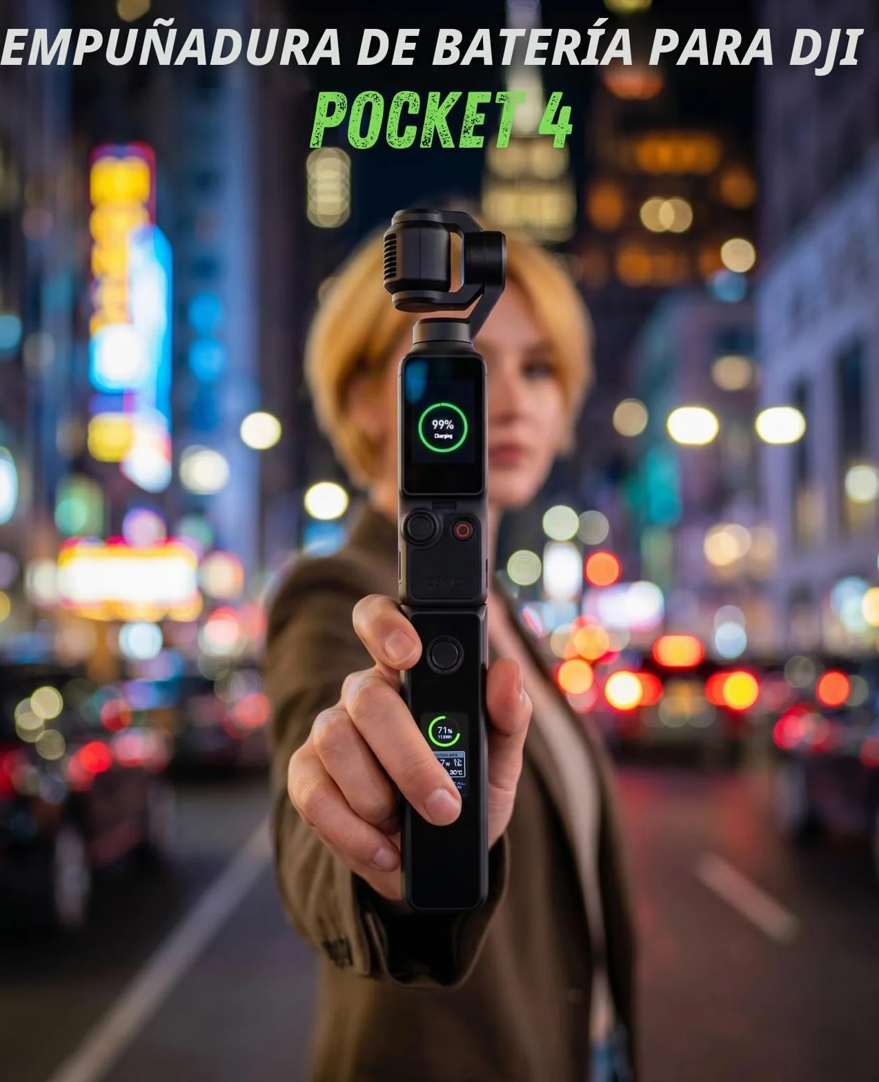 Osmo Pocket 4/3 - Mango de Batería de CargaRápida de 20W, Accesorios Compatibles con dji Pocket 4/3 con Pantalla LCD a Todo Color,Velocidad de Carga y Temperatura de la Batería Visible, 5000mAh,Negro