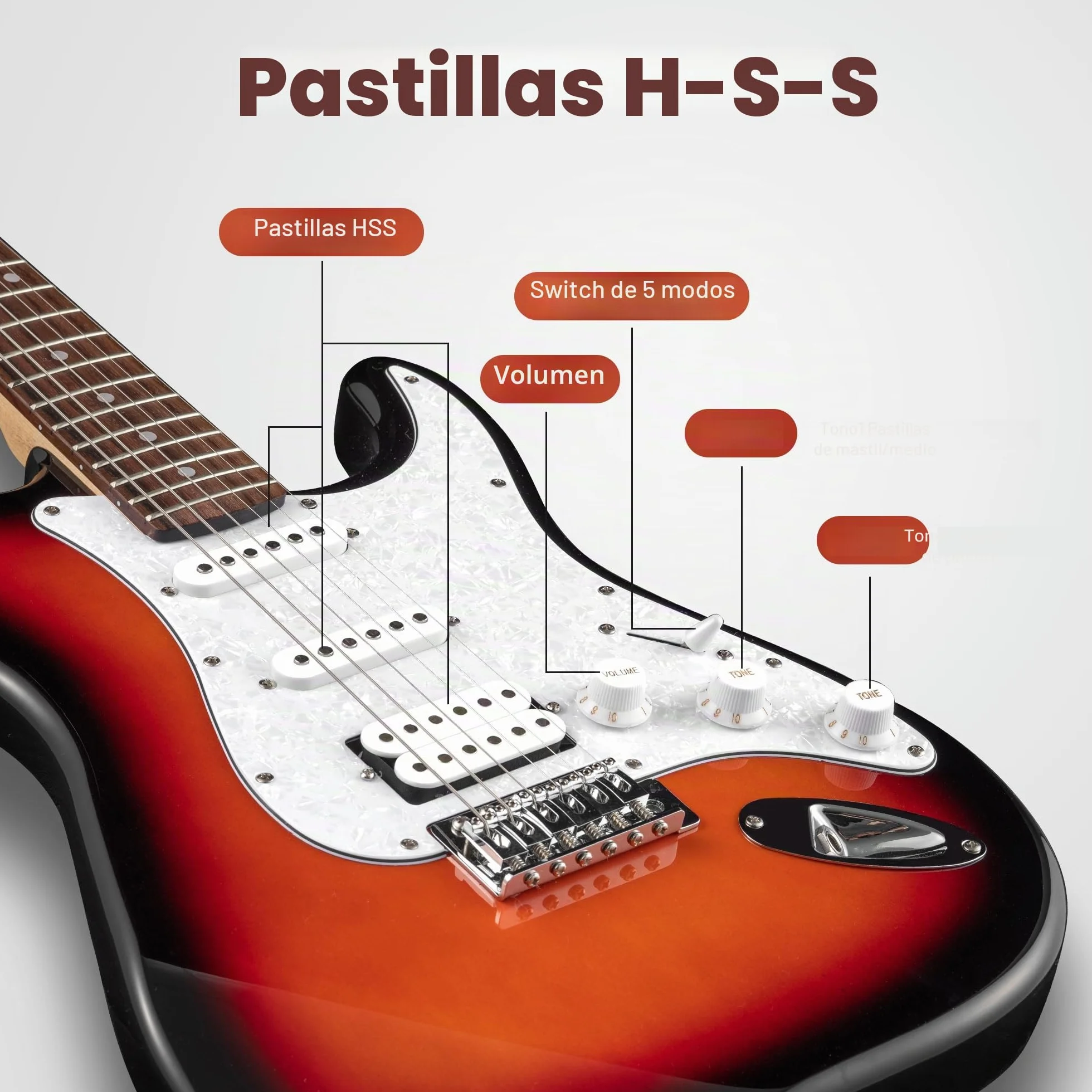 CAHAYA Kit de Guitarra Eléctrica Sunburst: CST100 con Pastillas S-S-H, Mástil de Arce, Cuerpo de Álamo, Diapasón de Laurel. Incluye Amplificador de 10W y Funda de 600D